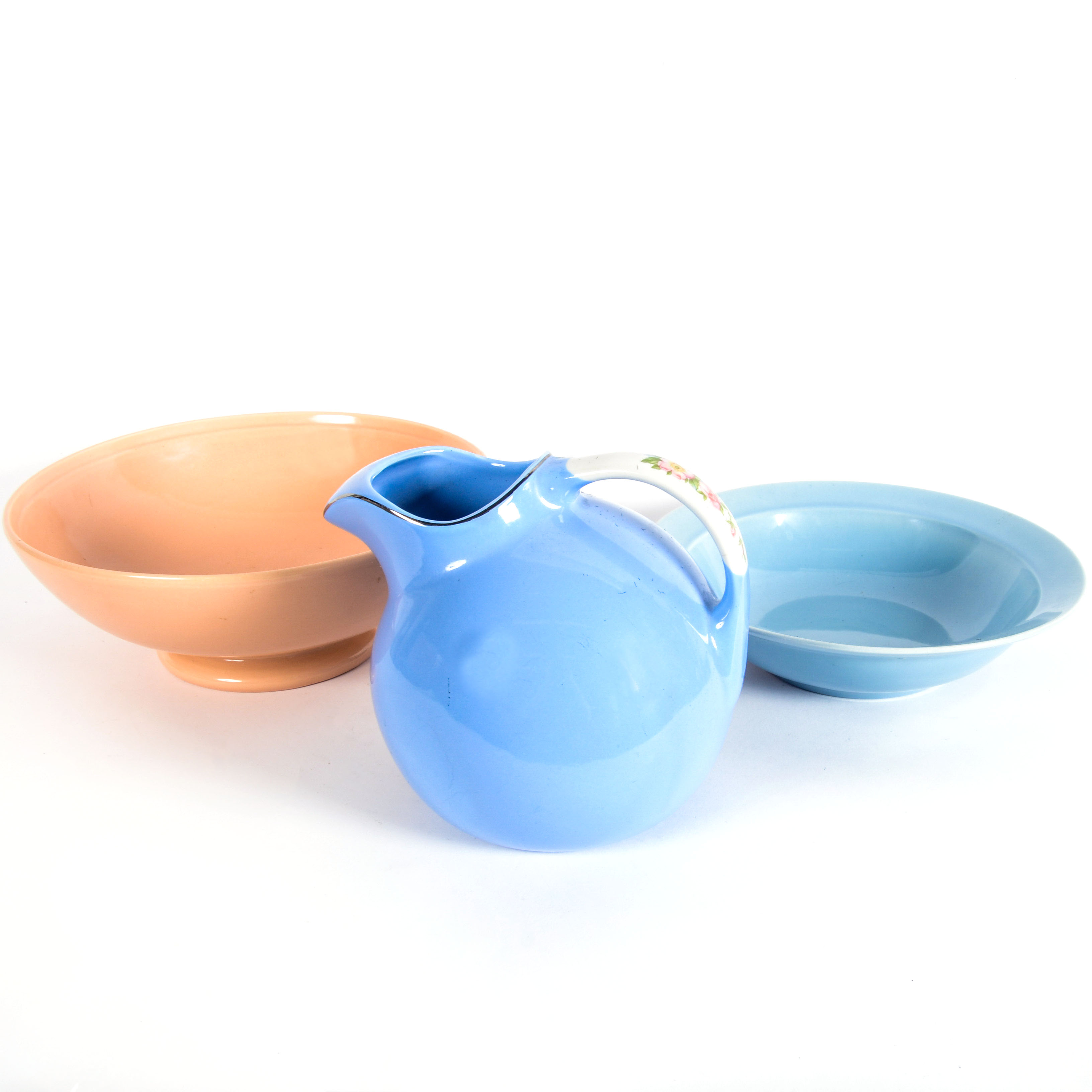 Vintage Hall's Pottery Pitcher and Two Bowls