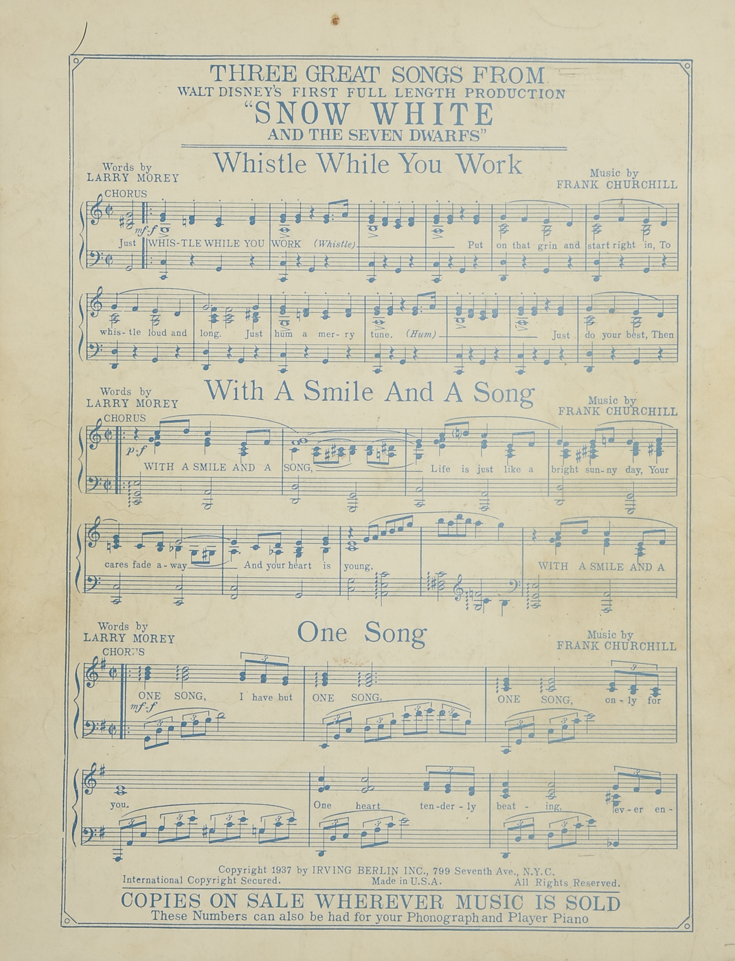 1930s Disney Sheet Music Including "Snow White and the Seven Dwarfs"