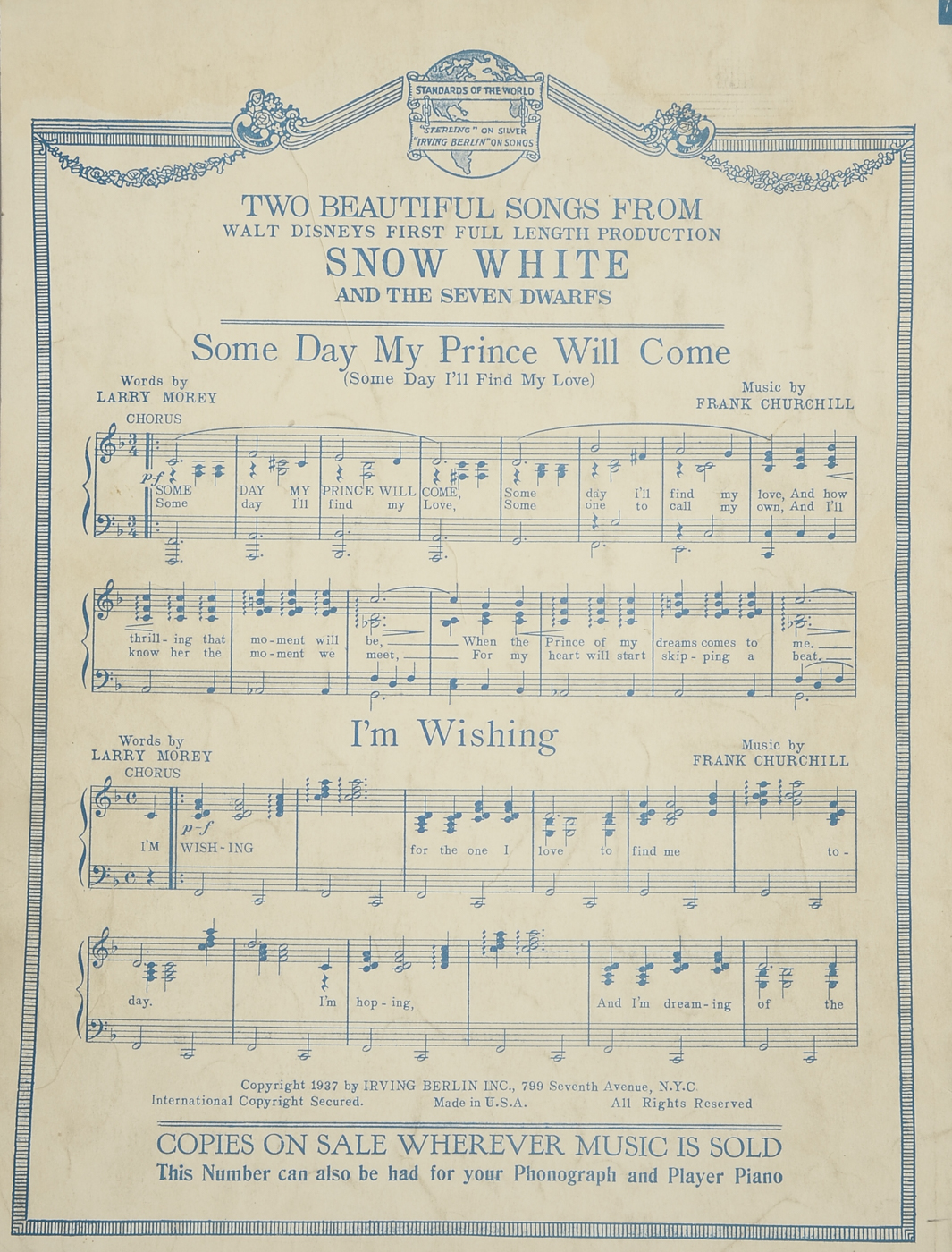 1930s Disney Sheet Music Including "Snow White and the Seven Dwarfs"