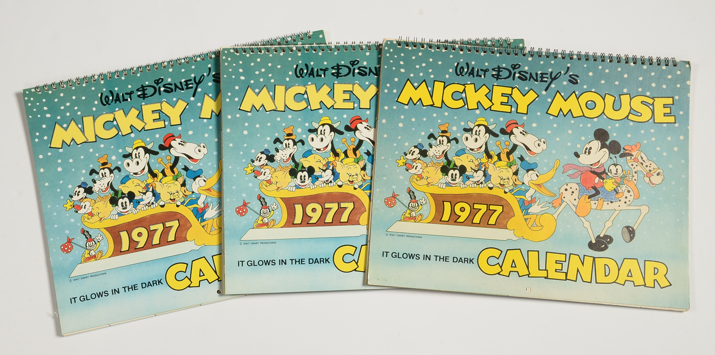 Disney Calendars Including 1977 Glow-in-the-Dark Calendar