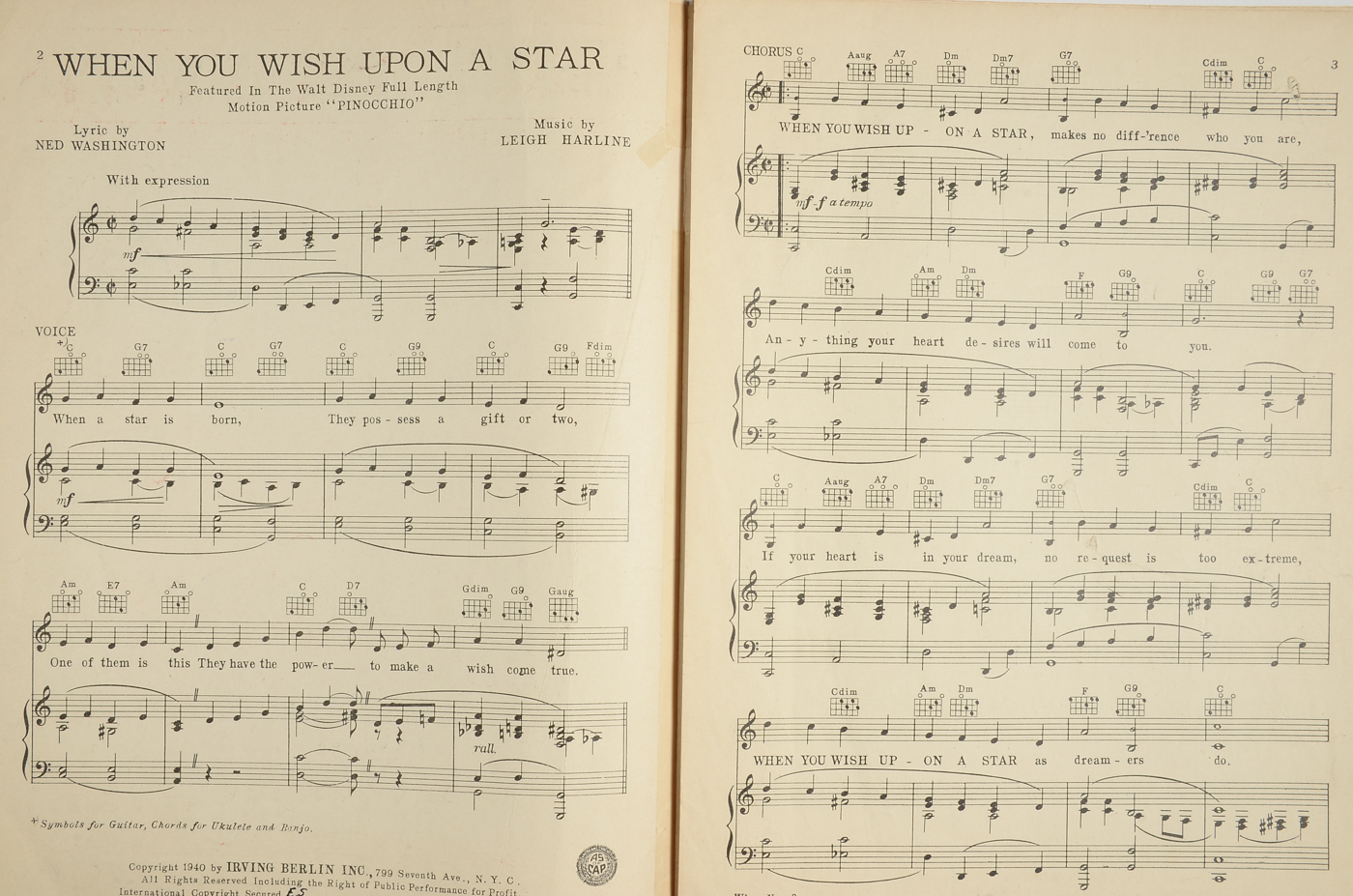 Disney Sheet Music Featuring "When You Wish Upon a Star"