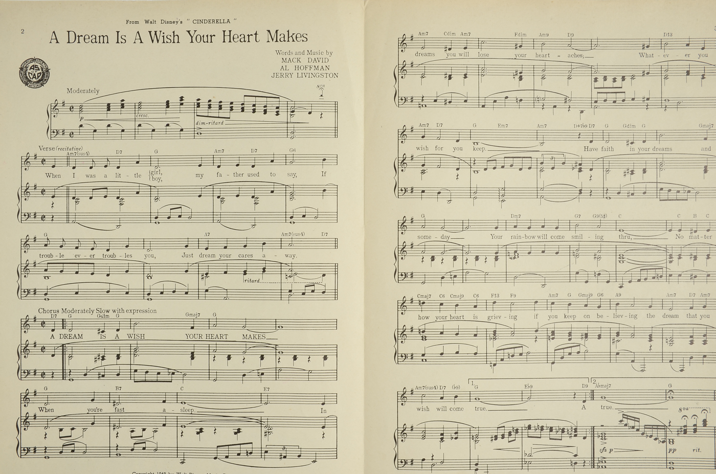 Walt Disney's "Cinderella" and "Alice in Wonderland" Sheet Music