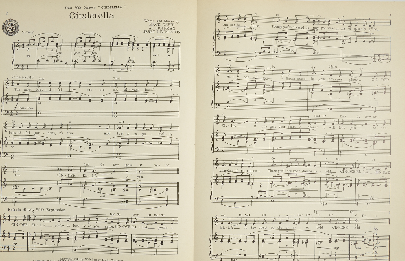 Walt Disney's "Cinderella" and "Alice in Wonderland" Sheet Music
