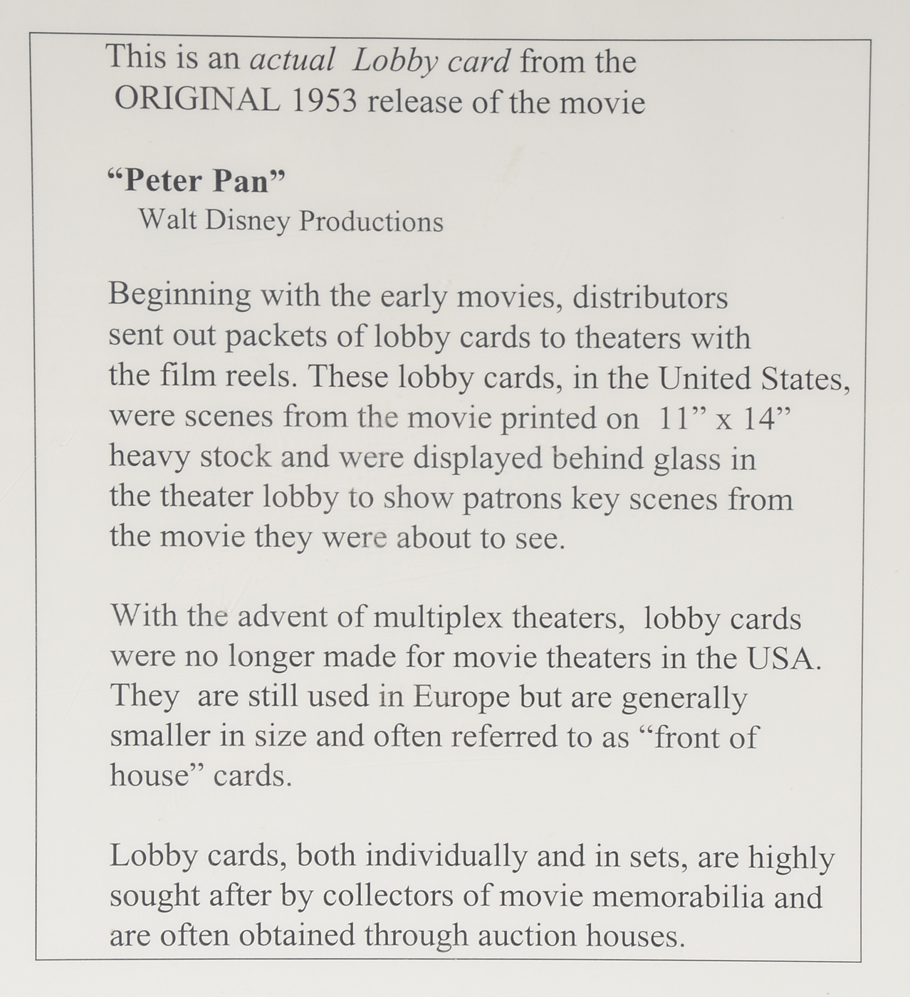 1953 Walt Disney's "Peter Pan" Original Lobby Cards