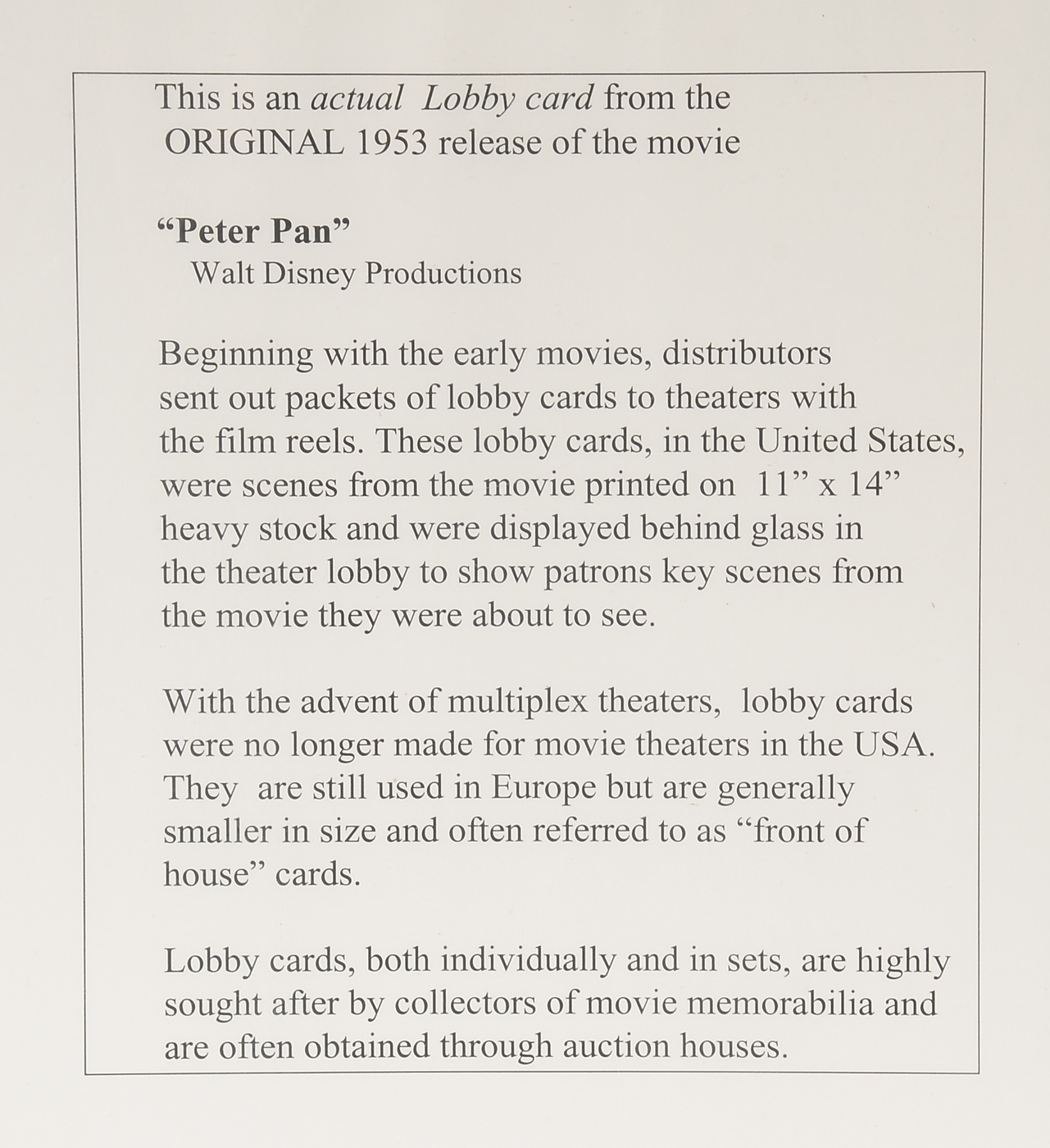 1953 Walt Disney's "Peter Pan" Original Lobby Cards