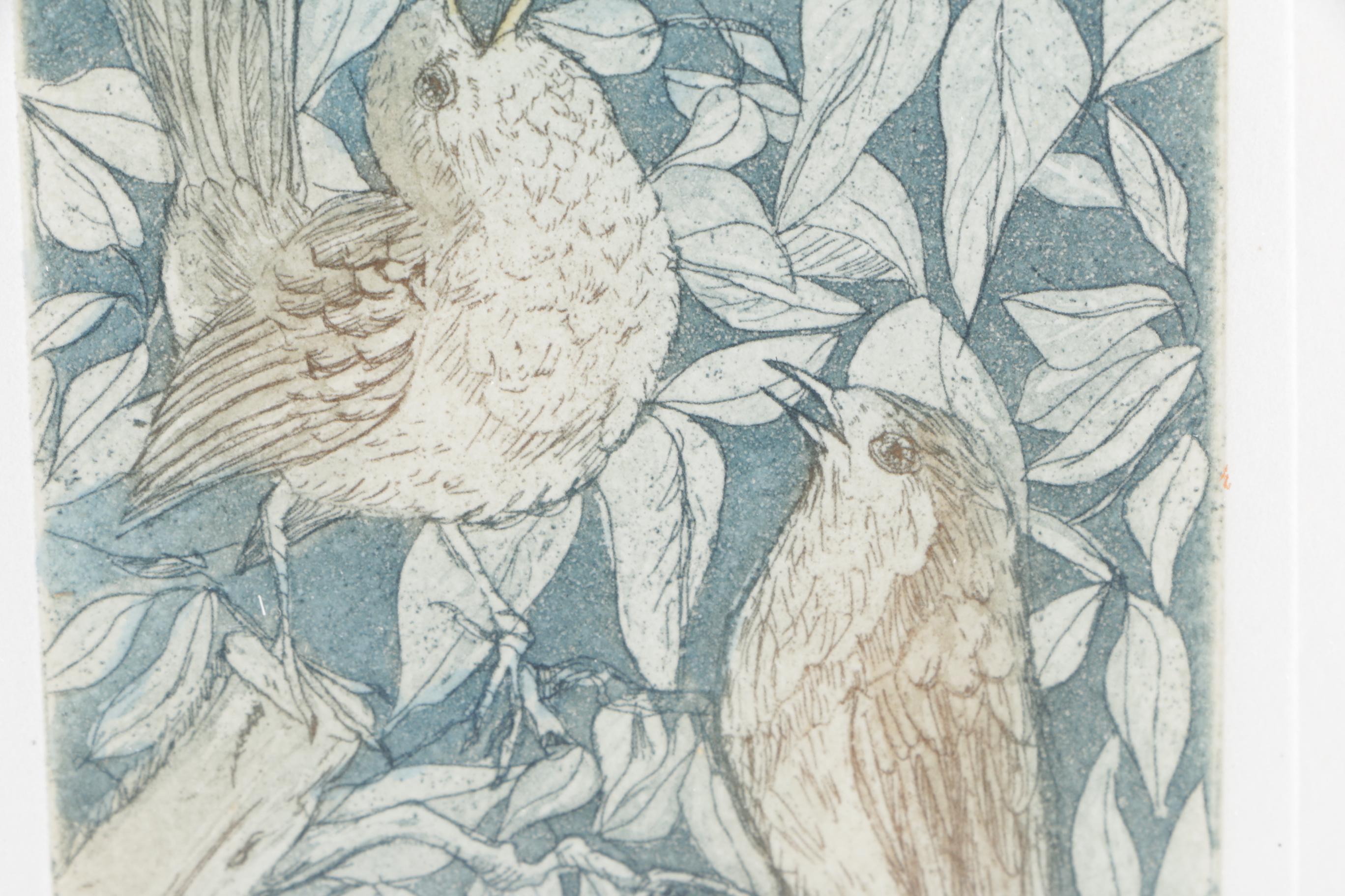 Denise Godbout Limited Edition Aquatint of Birds in Leaves