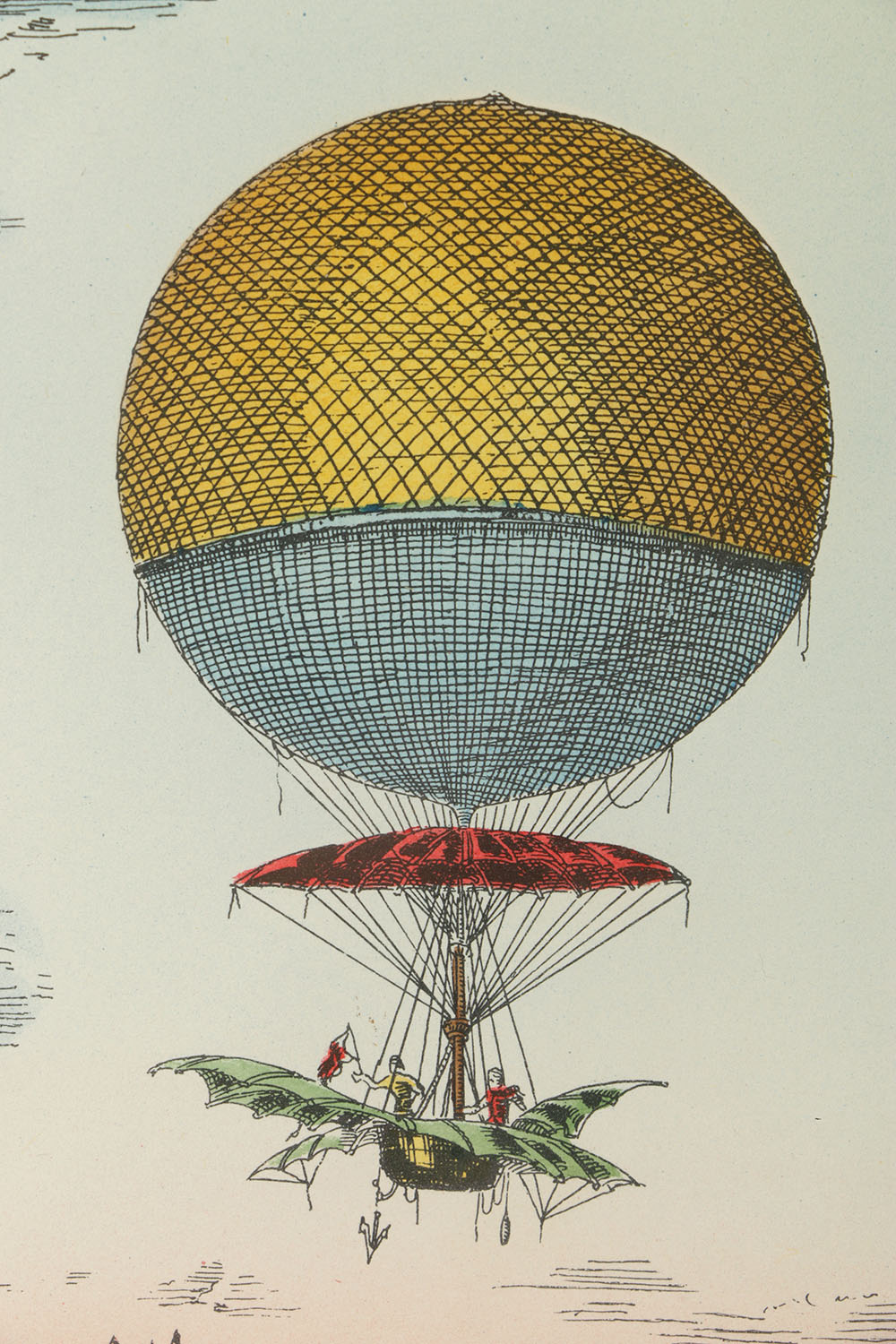 After Charles Dupont Hand-colored Lithograph "Hot Air Baloon"
