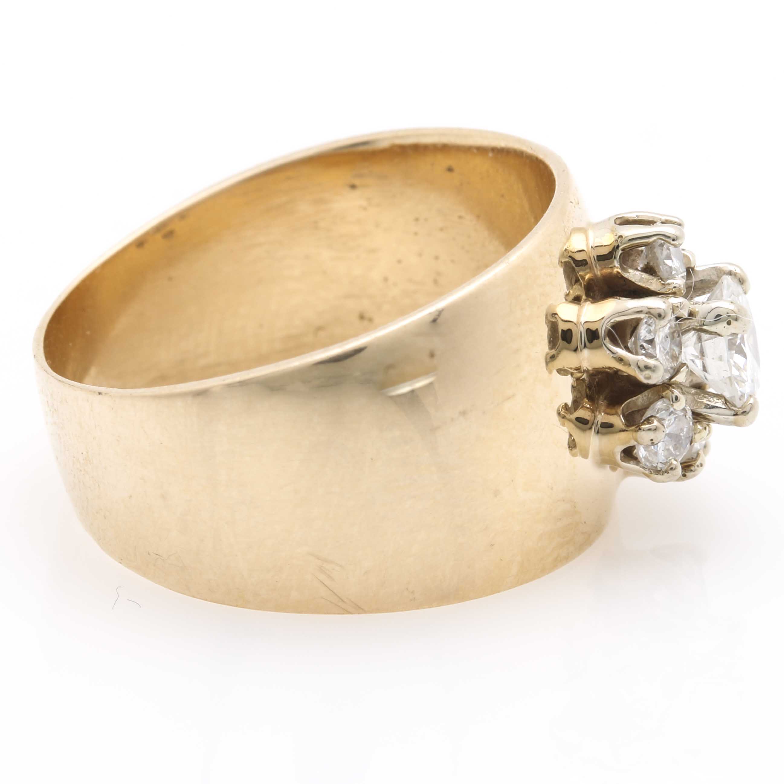 14K Yellow Gold Flower Diamond Ring