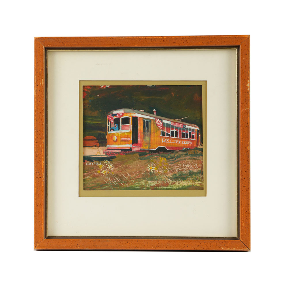 Steve Cryan Gauche Painting on Paper "The Last Trolley"