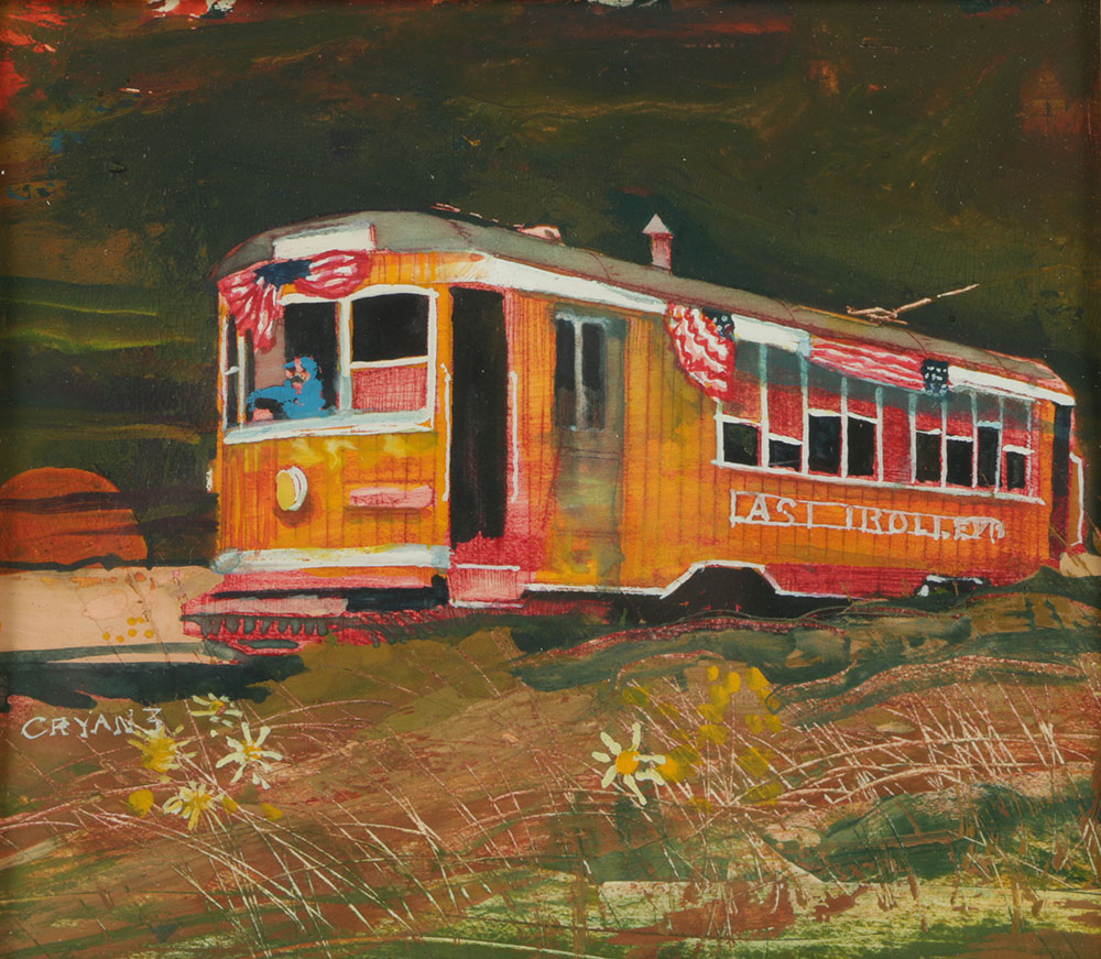 Steve Cryan Gauche Painting on Paper "The Last Trolley"