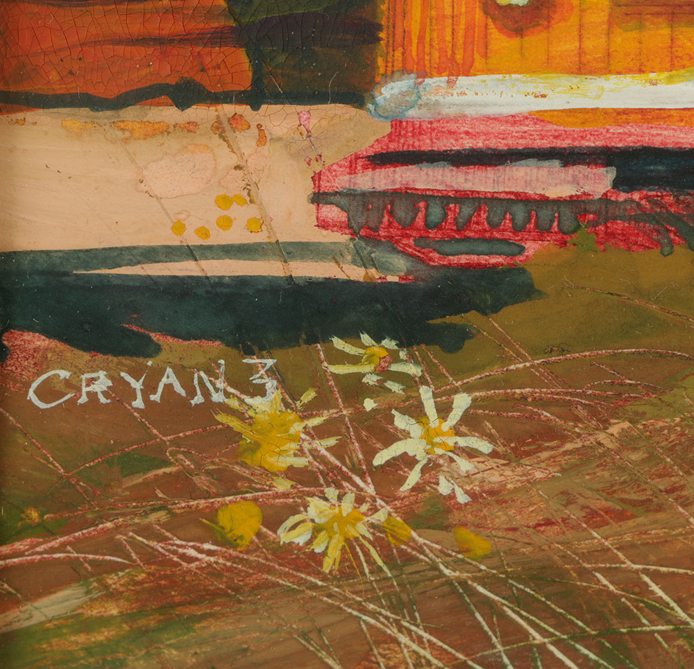 Steve Cryan Gauche Painting on Paper "The Last Trolley"