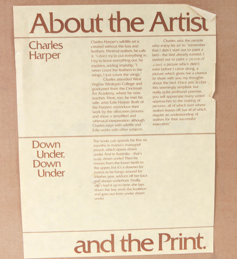 Charley Harper Limited Edition Serigraph "Down Under Down Under"