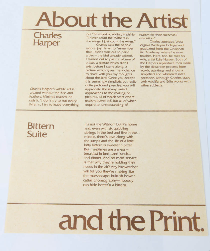 Charley Harper Limited Edition Serigraph "Bittern Suite"