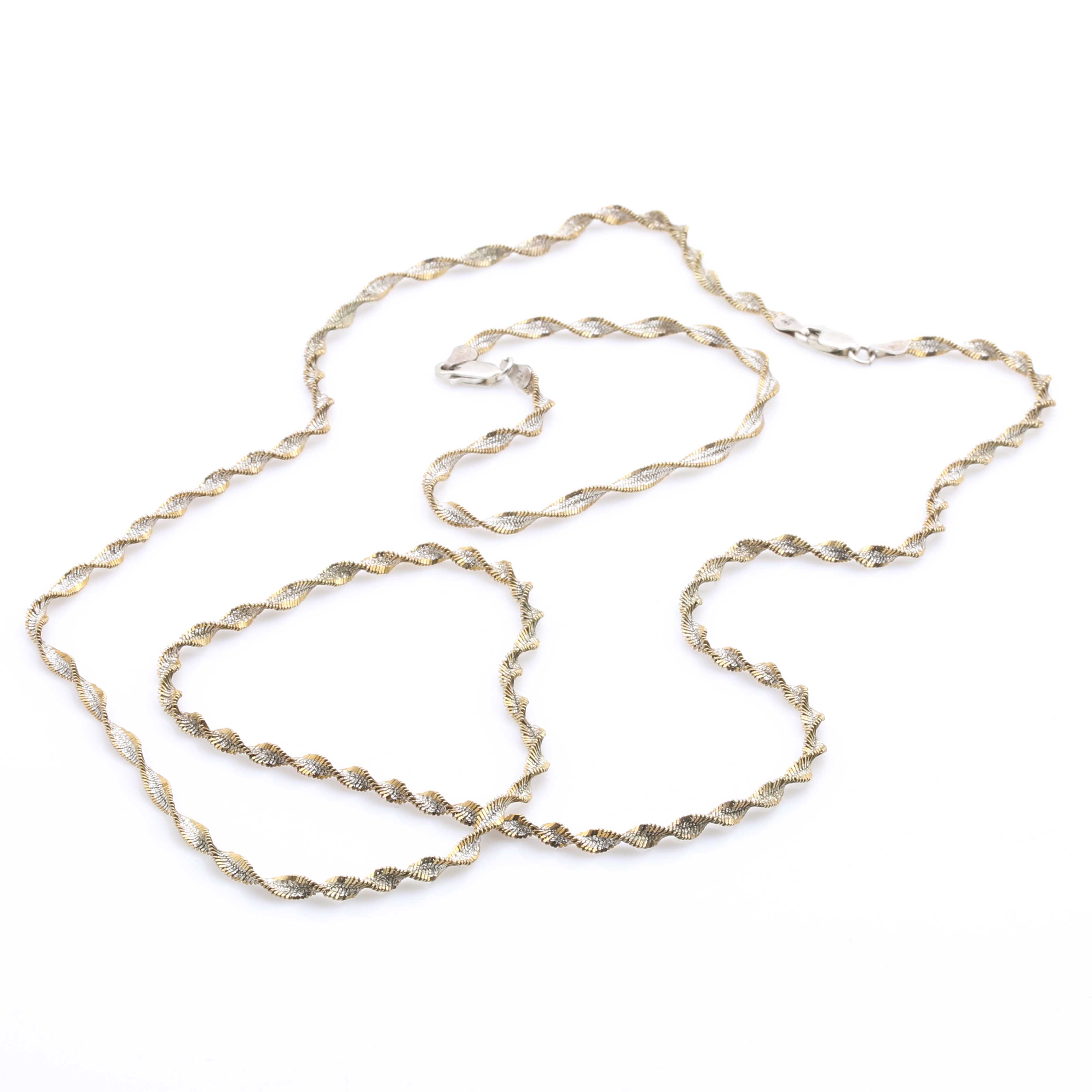 Sterling Silver Two Tone Singapore Chain Bracelet and Necklace