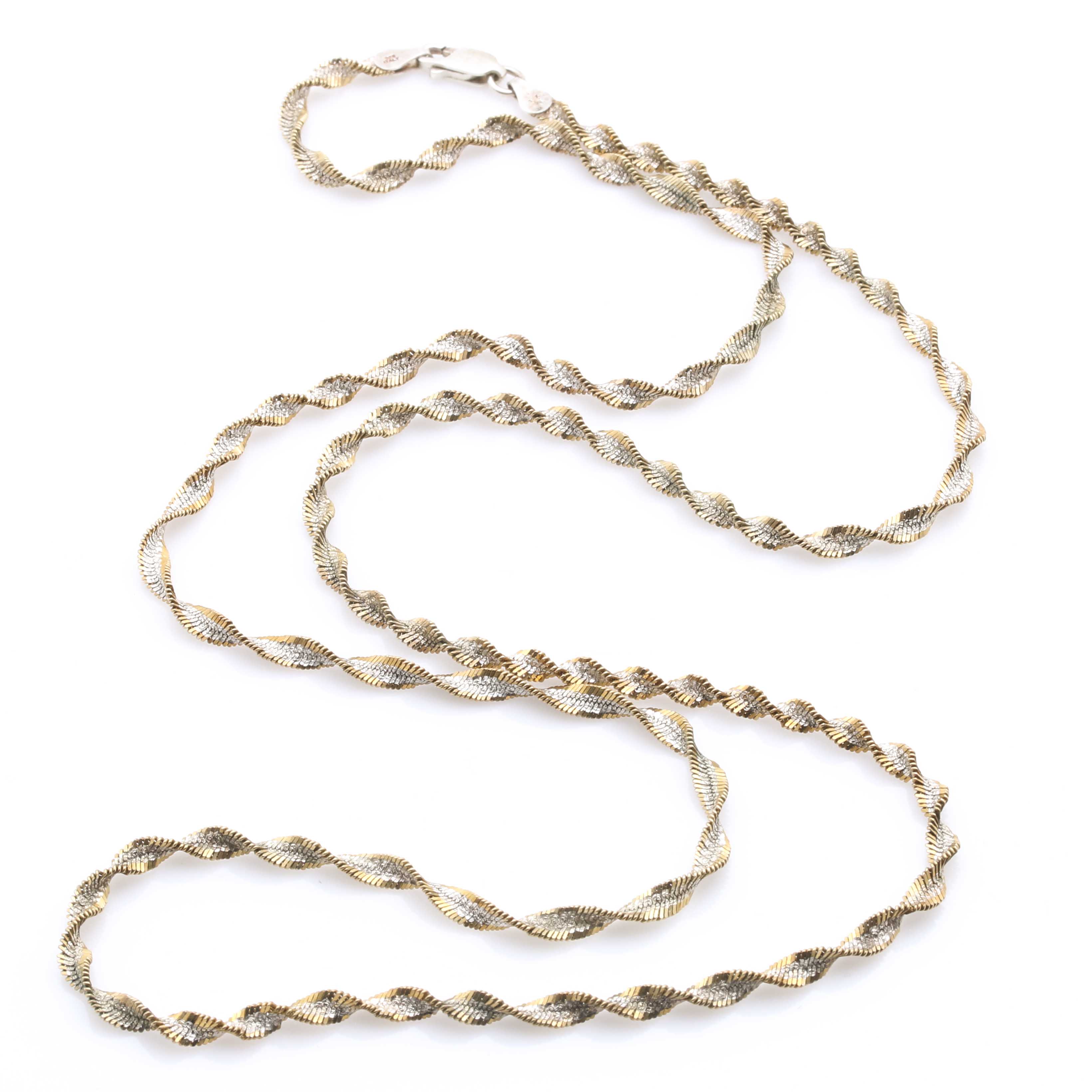 Sterling Silver Two Tone Singapore Chain Bracelet and Necklace