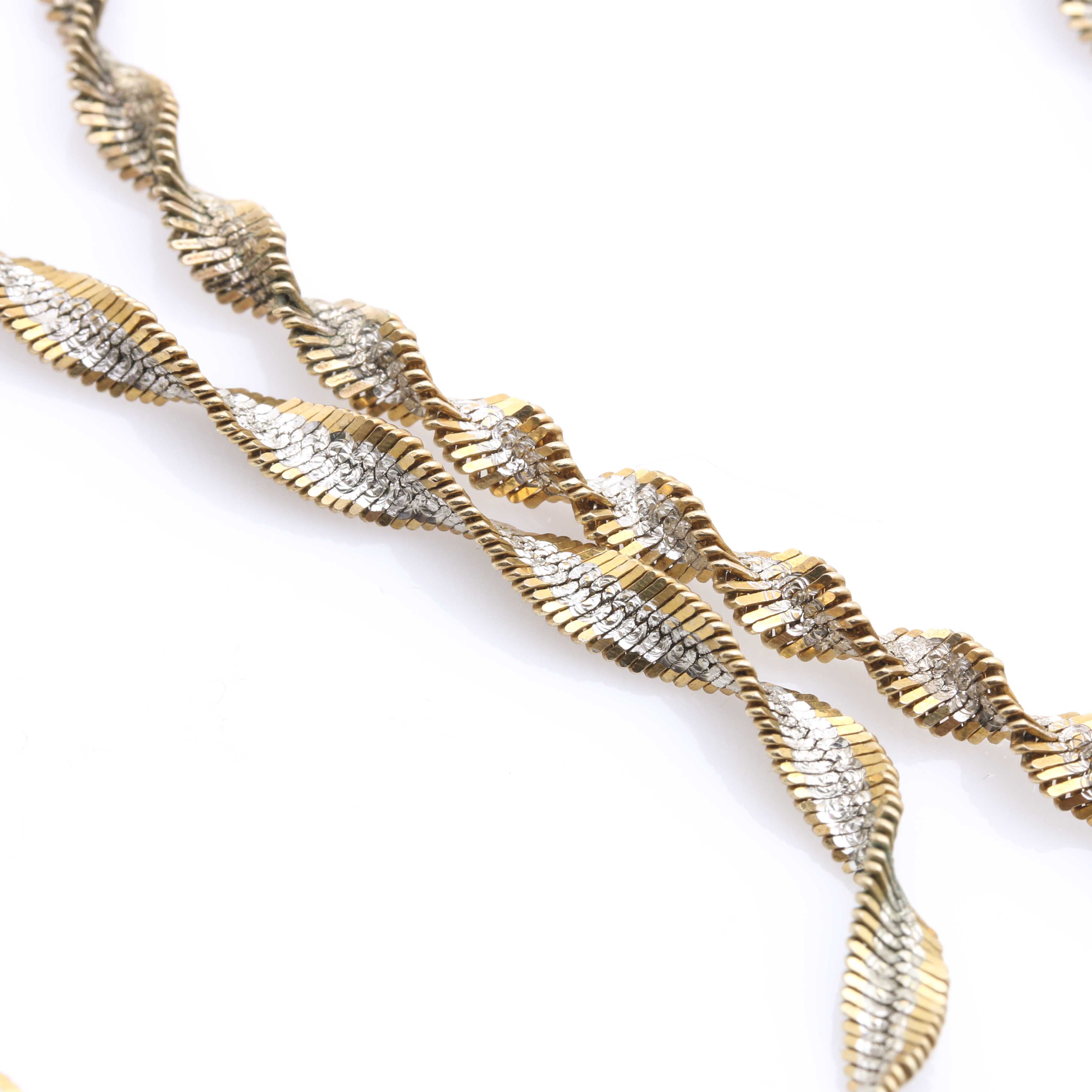 Sterling Silver Two Tone Singapore Chain Bracelet and Necklace