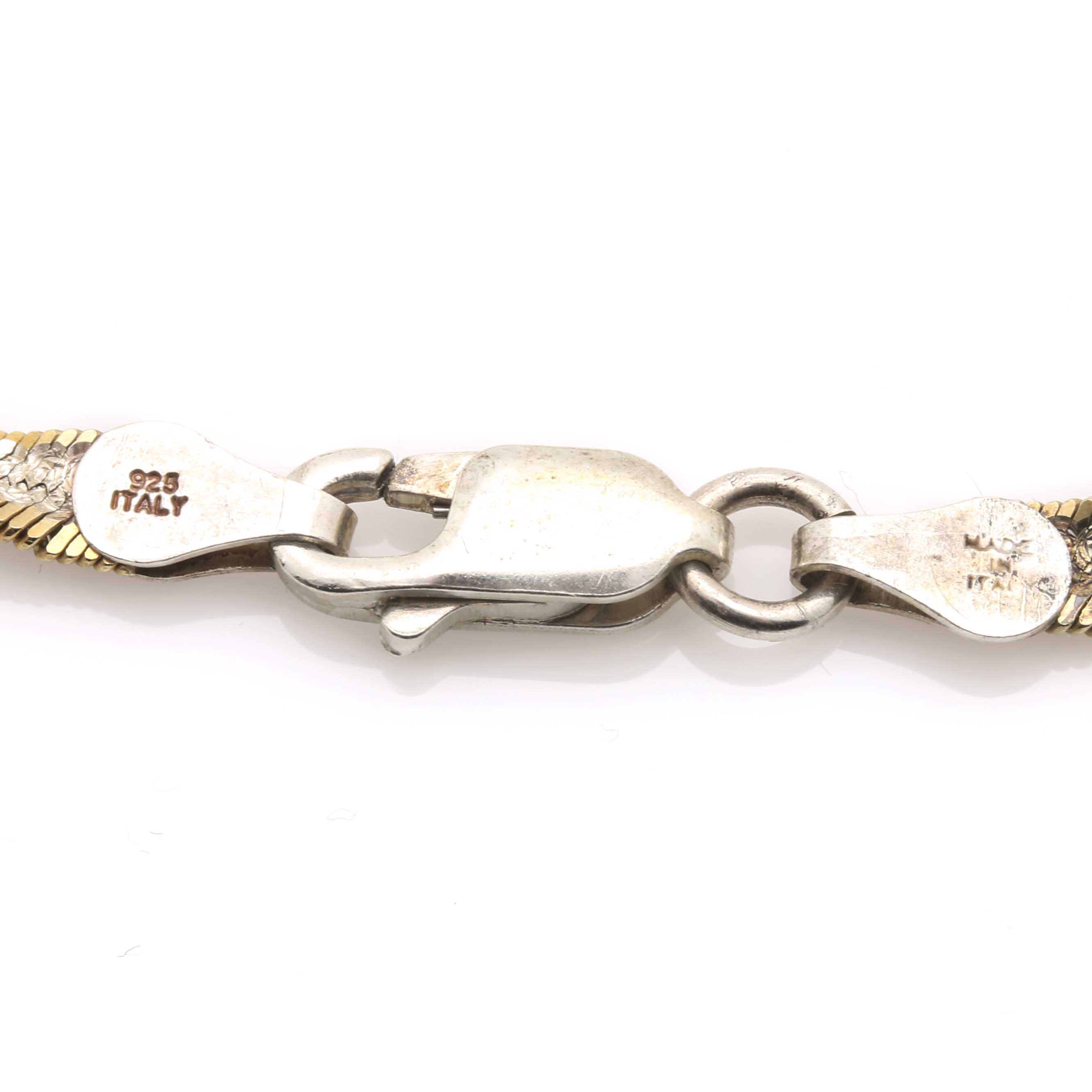 Sterling Silver Two Tone Singapore Chain Bracelet and Necklace