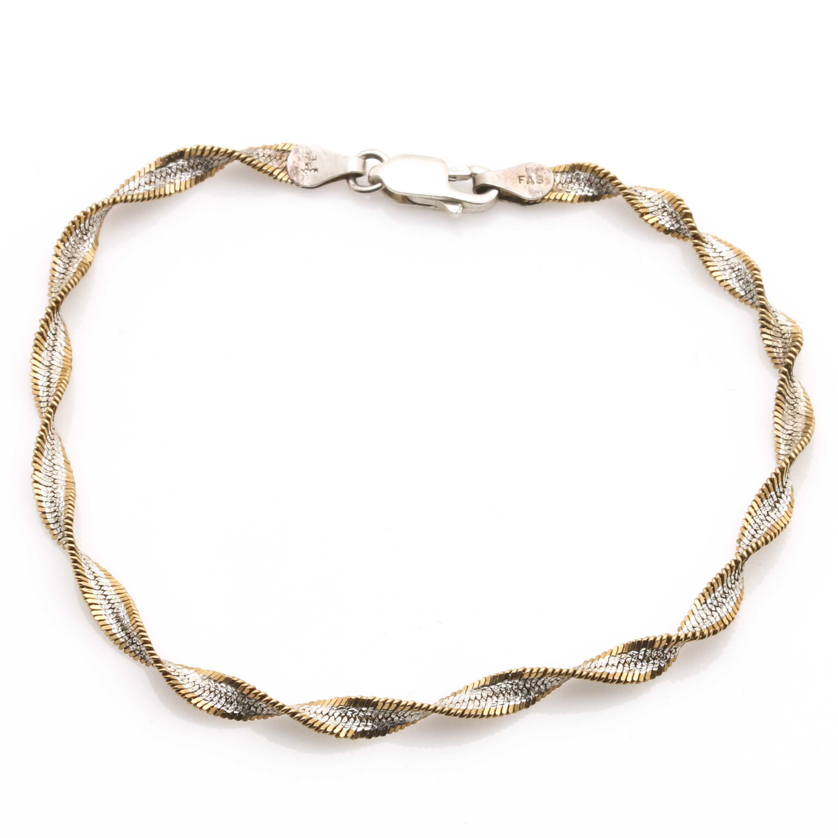 Sterling Silver Two Tone Singapore Chain Bracelet and Necklace