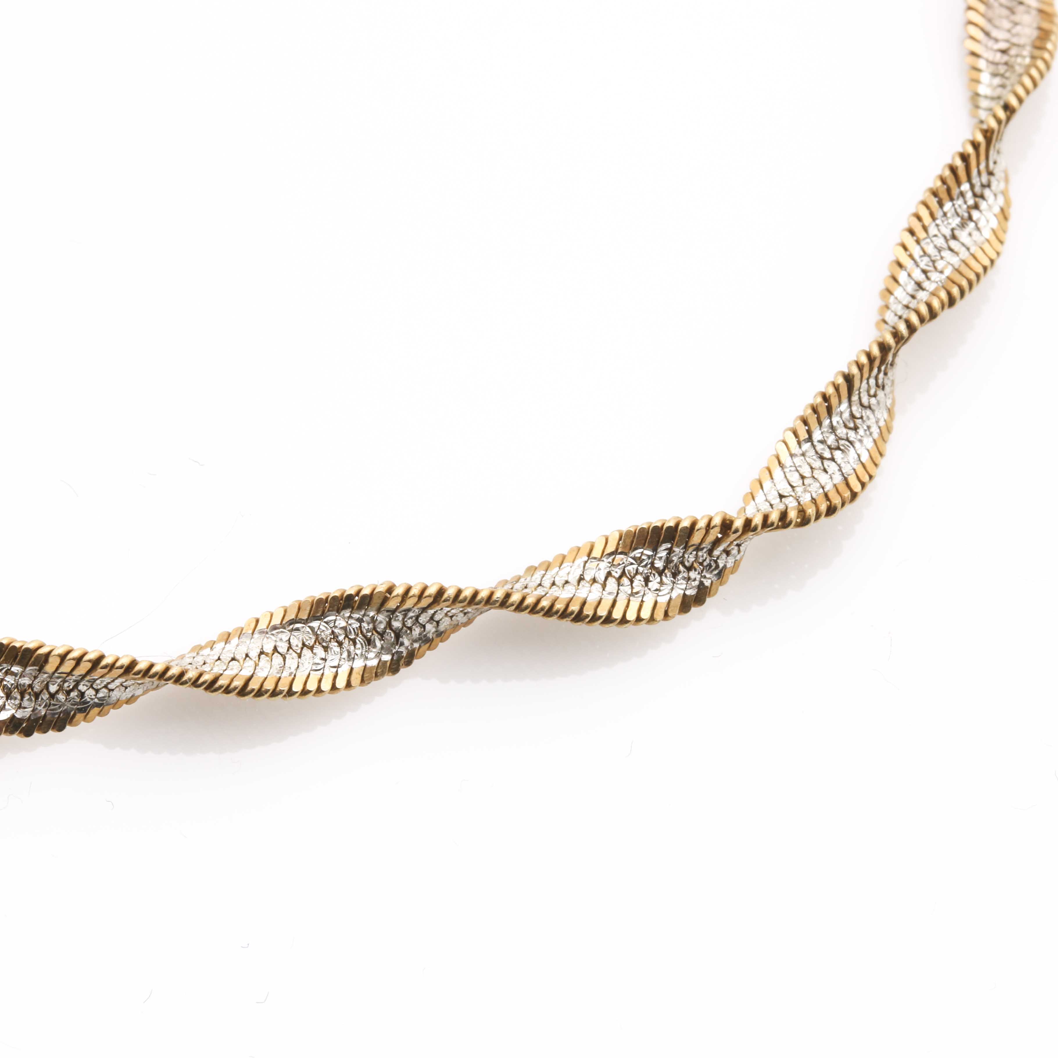 Sterling Silver Two Tone Singapore Chain Bracelet and Necklace