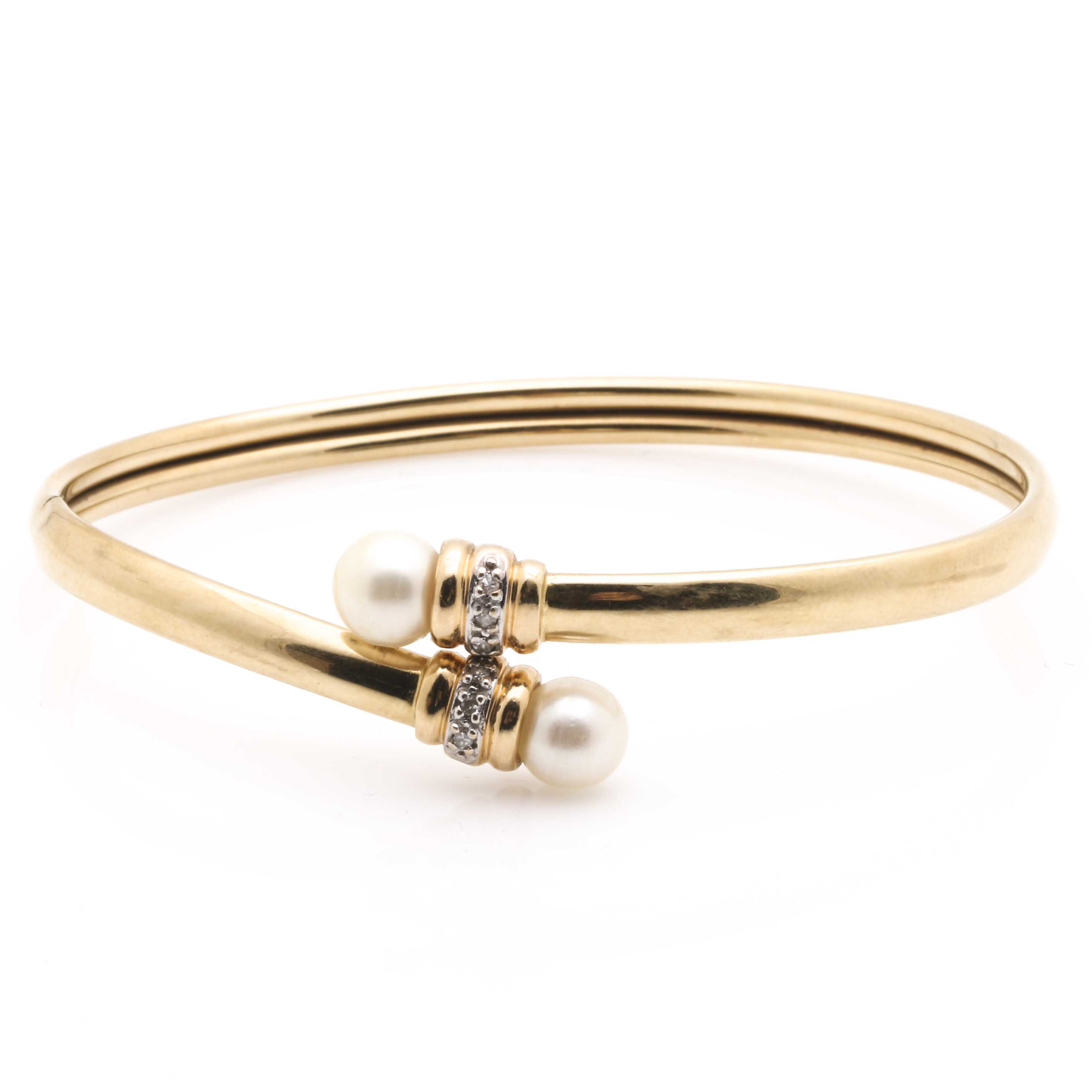 14K Yellow Gold Pearl and Diamond Scrap Bracelet