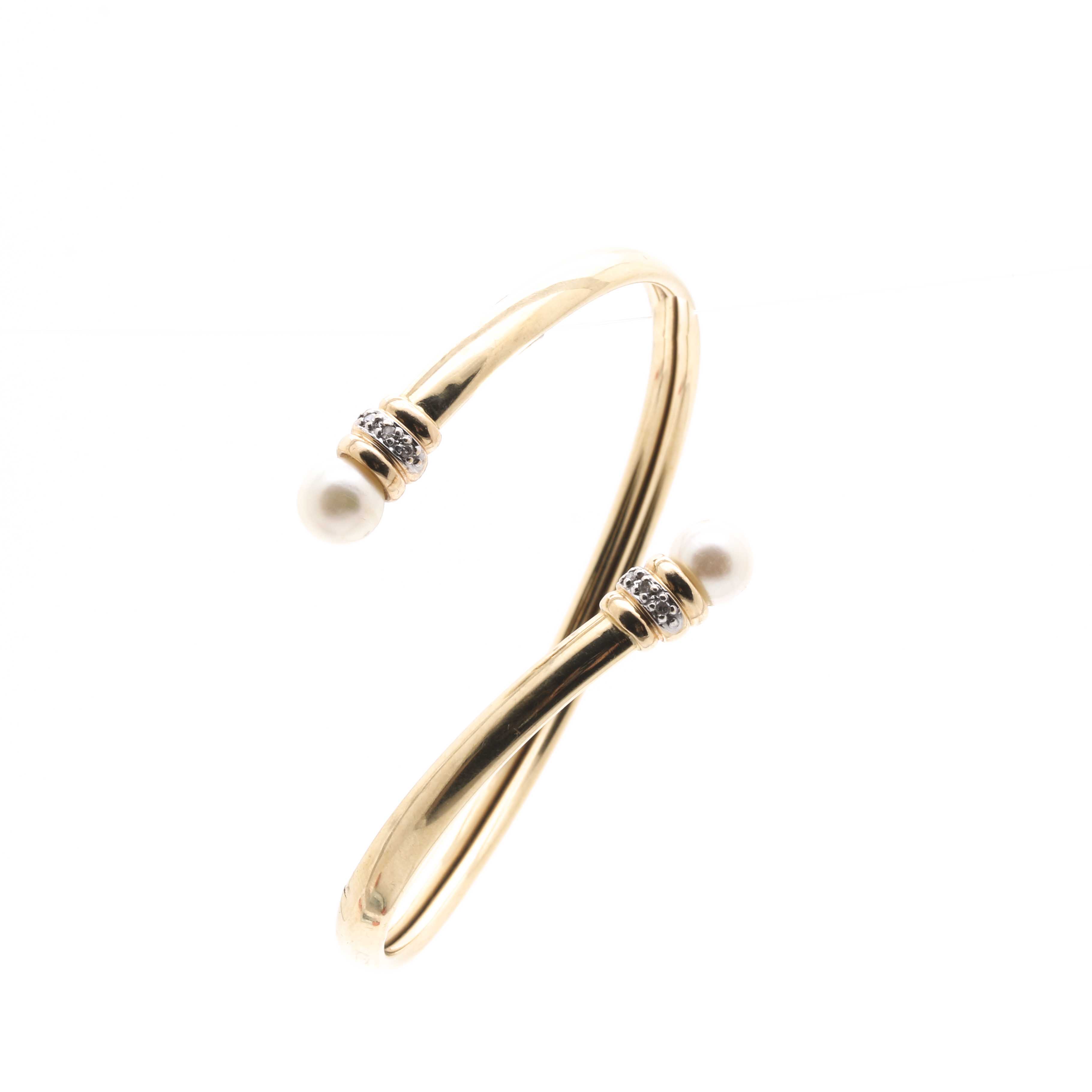 14K Yellow Gold Pearl and Diamond Scrap Bracelet