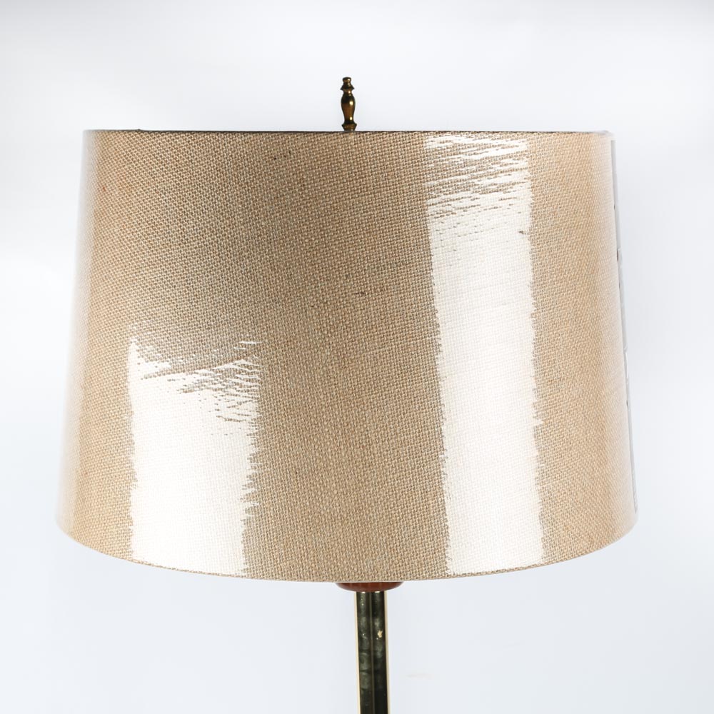 Mid-Century Oak and Amber Glass Lamp