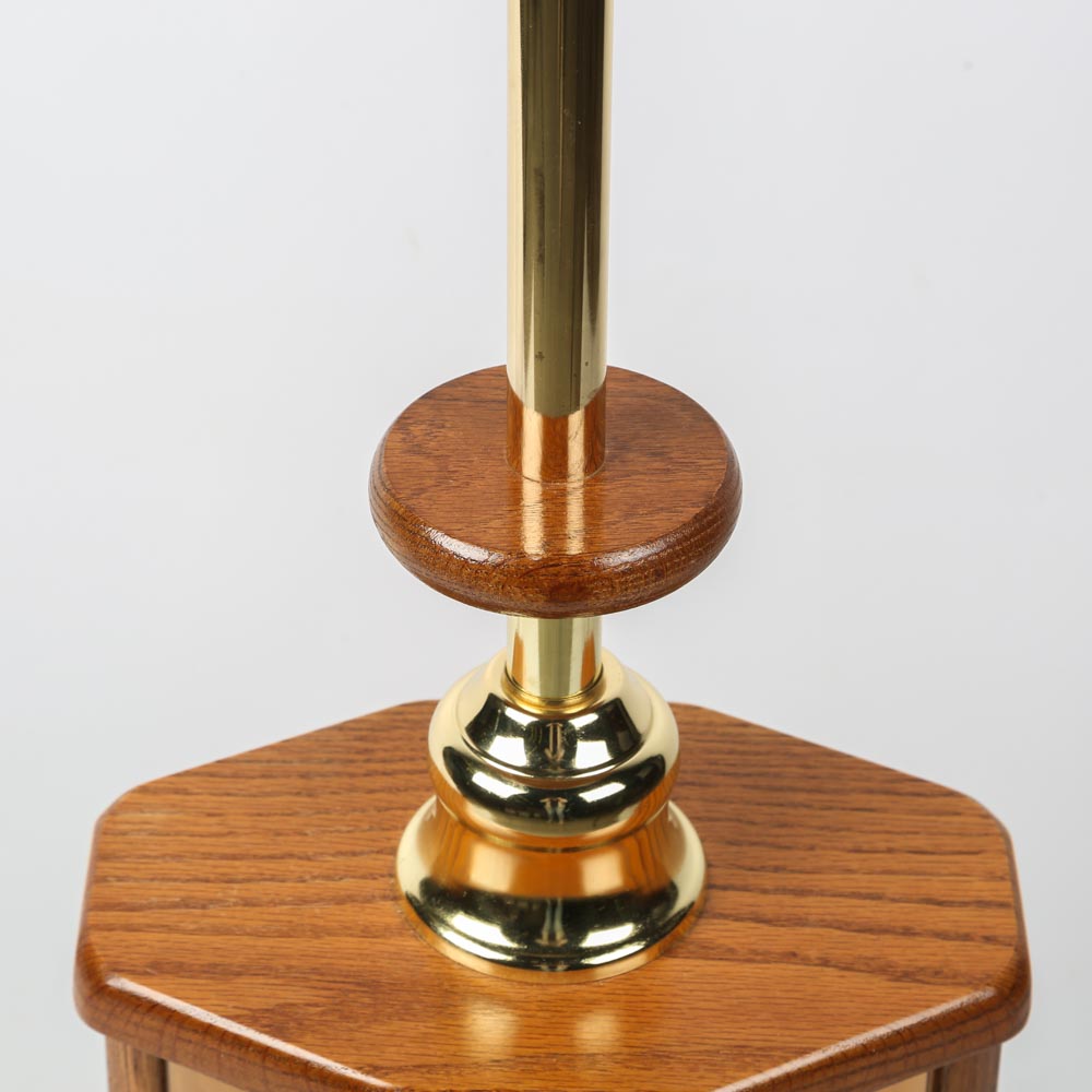 Mid-Century Oak and Amber Glass Lamp