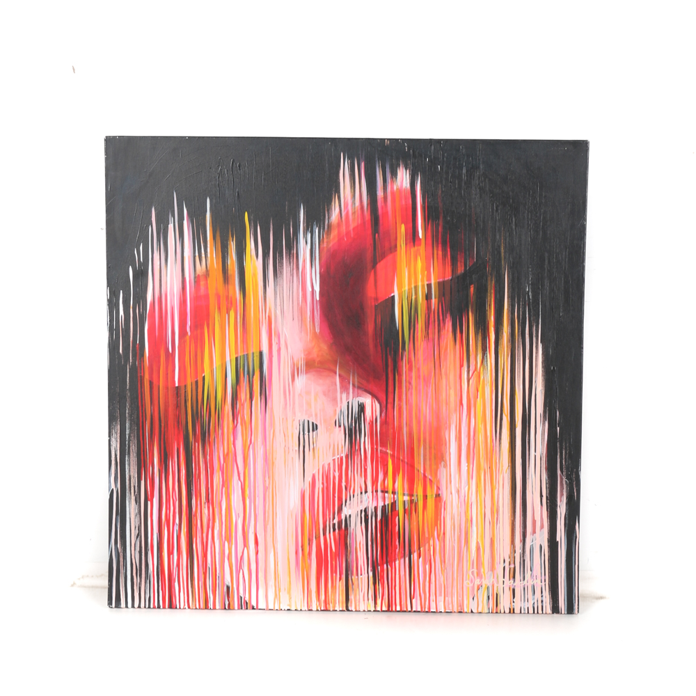 Sarah Sandin Acrylic on Canvas Drip Painting "Beauty Glitch"
