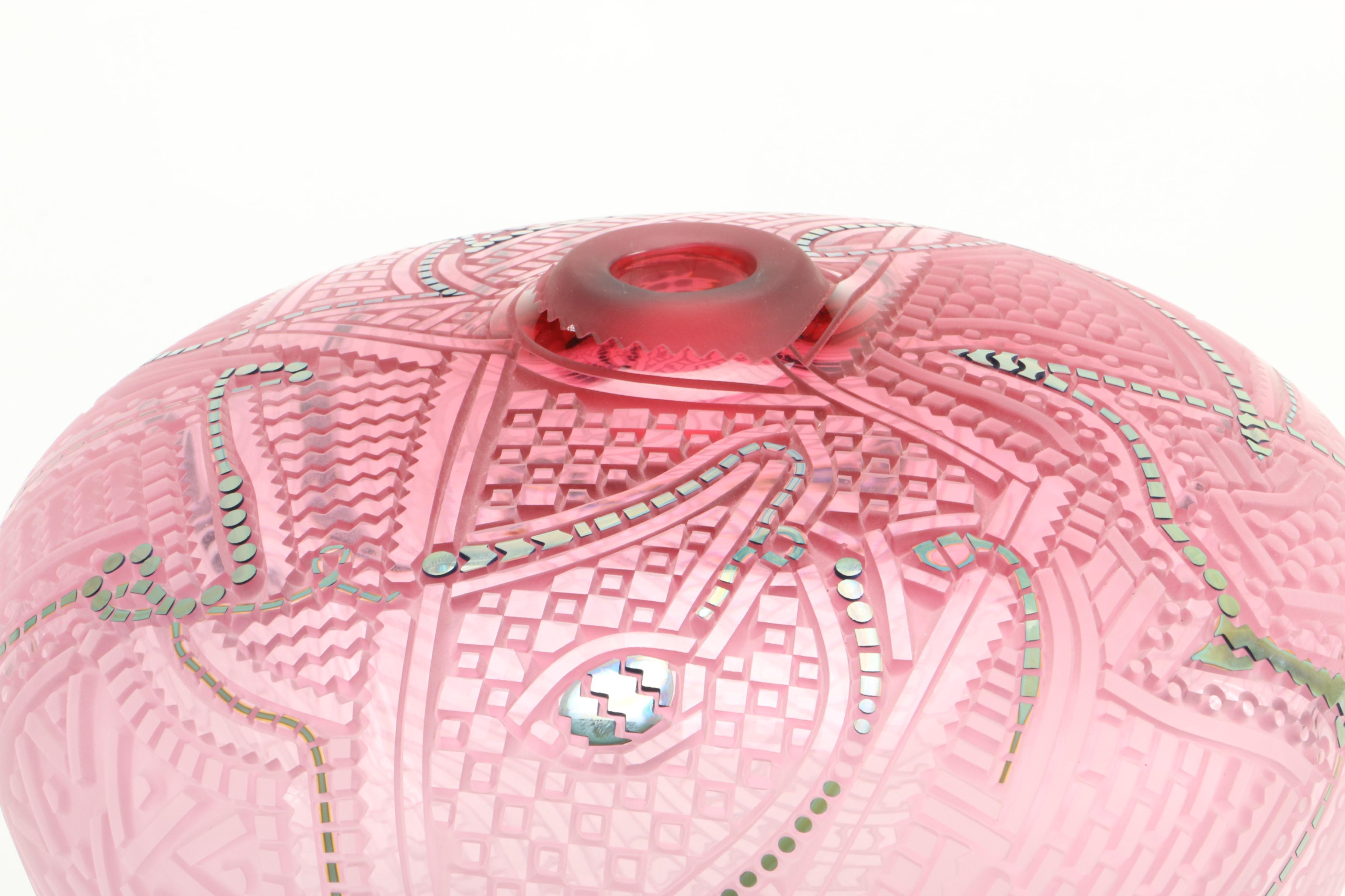 Bulbous Acid-Etched Pink Glass Vase