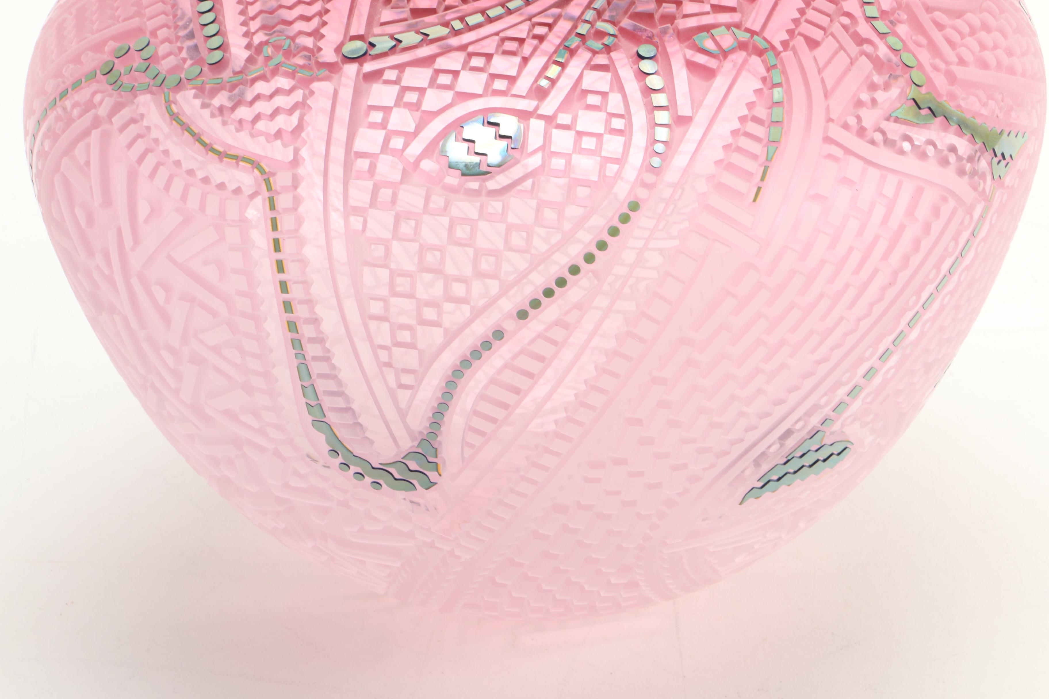 Bulbous Acid-Etched Pink Glass Vase