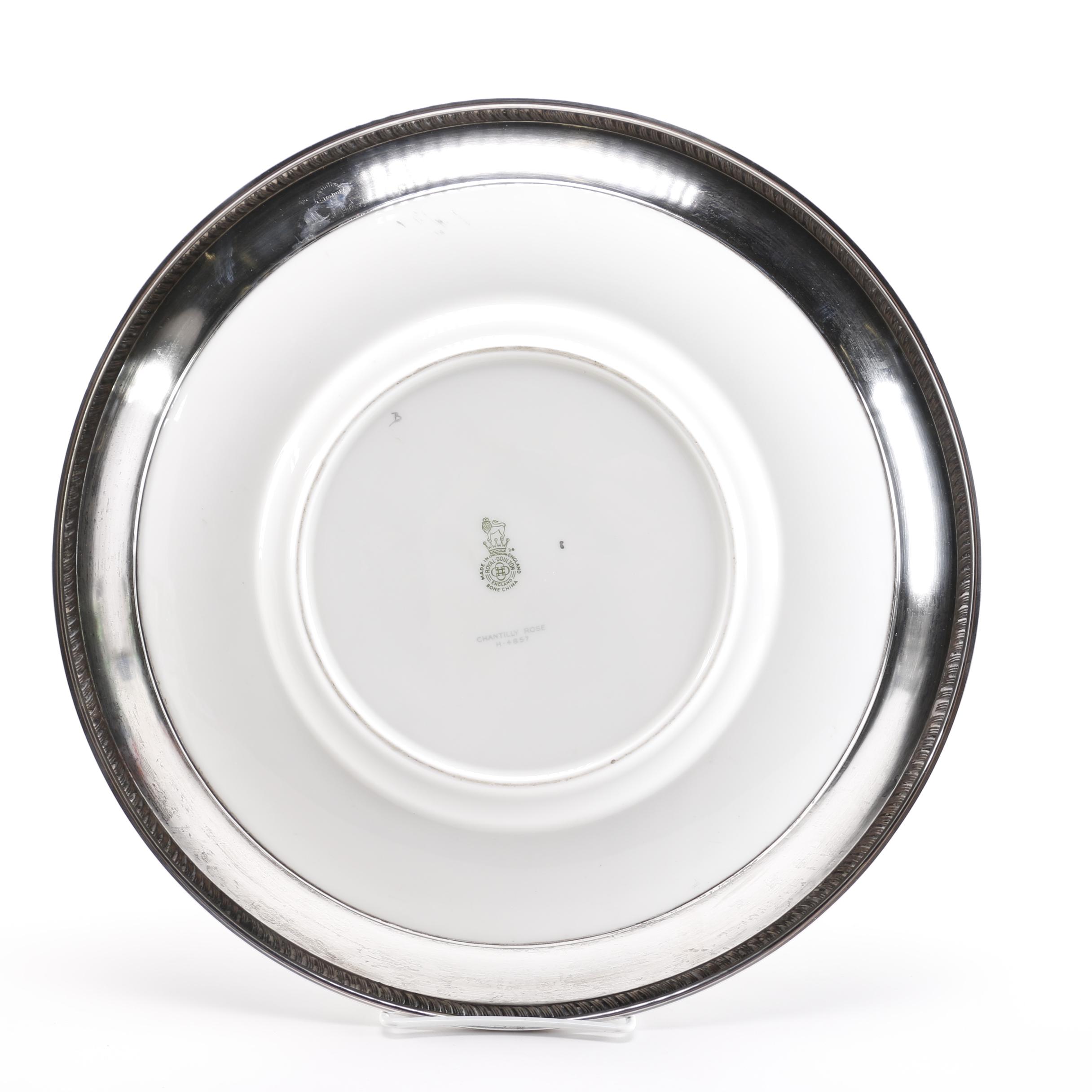 Royal Doulton "Chantilly Rose" Serving Plate With Hunt-Hallmark Sterling Rim