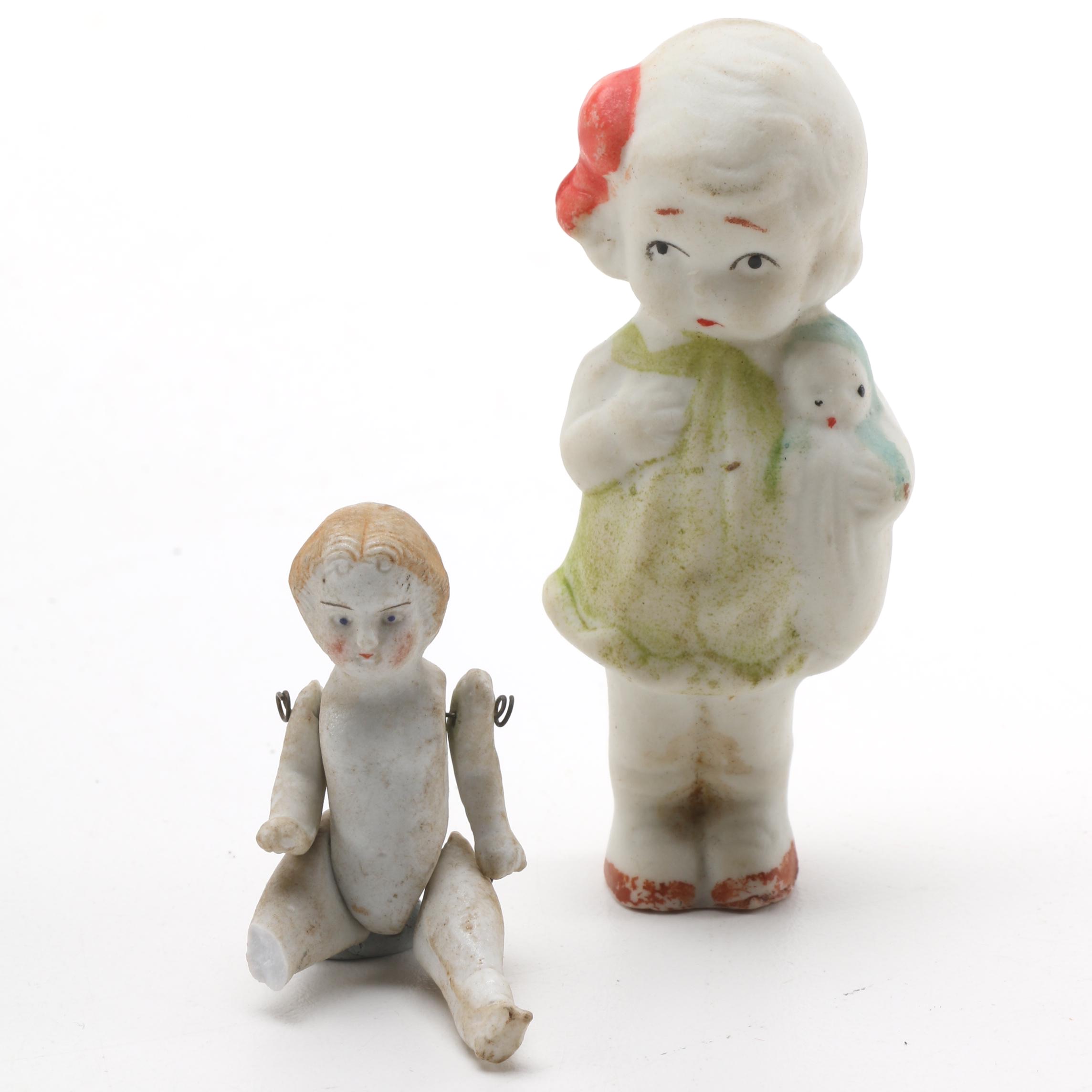 1930s Porcelain Figure and Miniature Jointed Doll