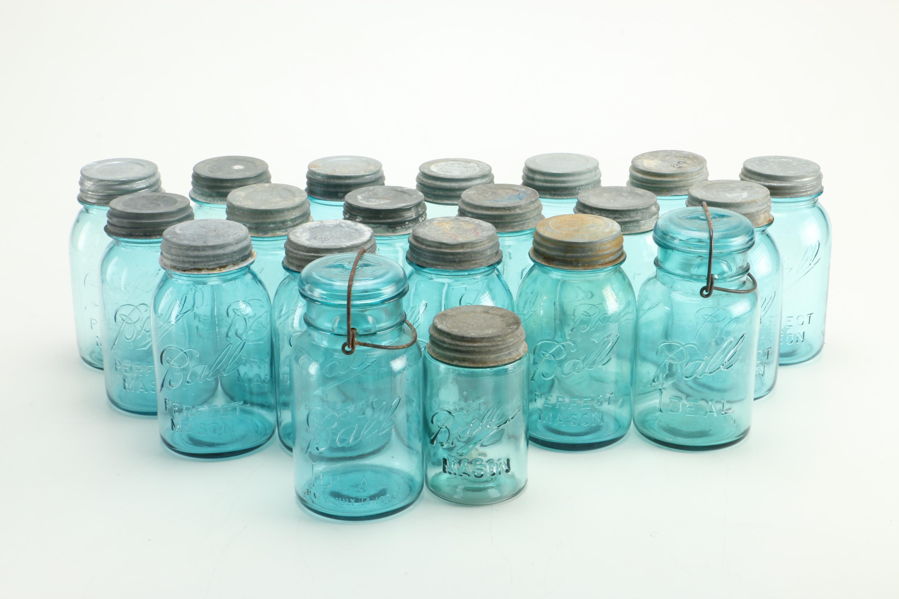 Collection of Blue Ball and Mason Canning Jars