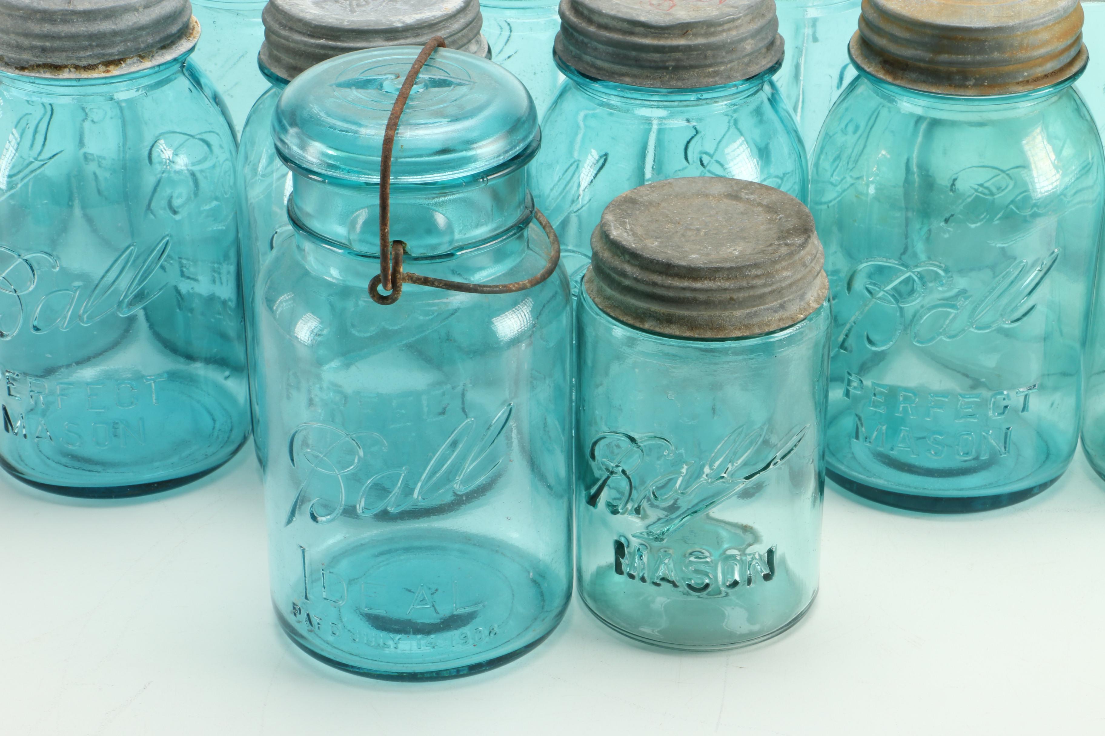 Collection of Blue Ball and Mason Canning Jars