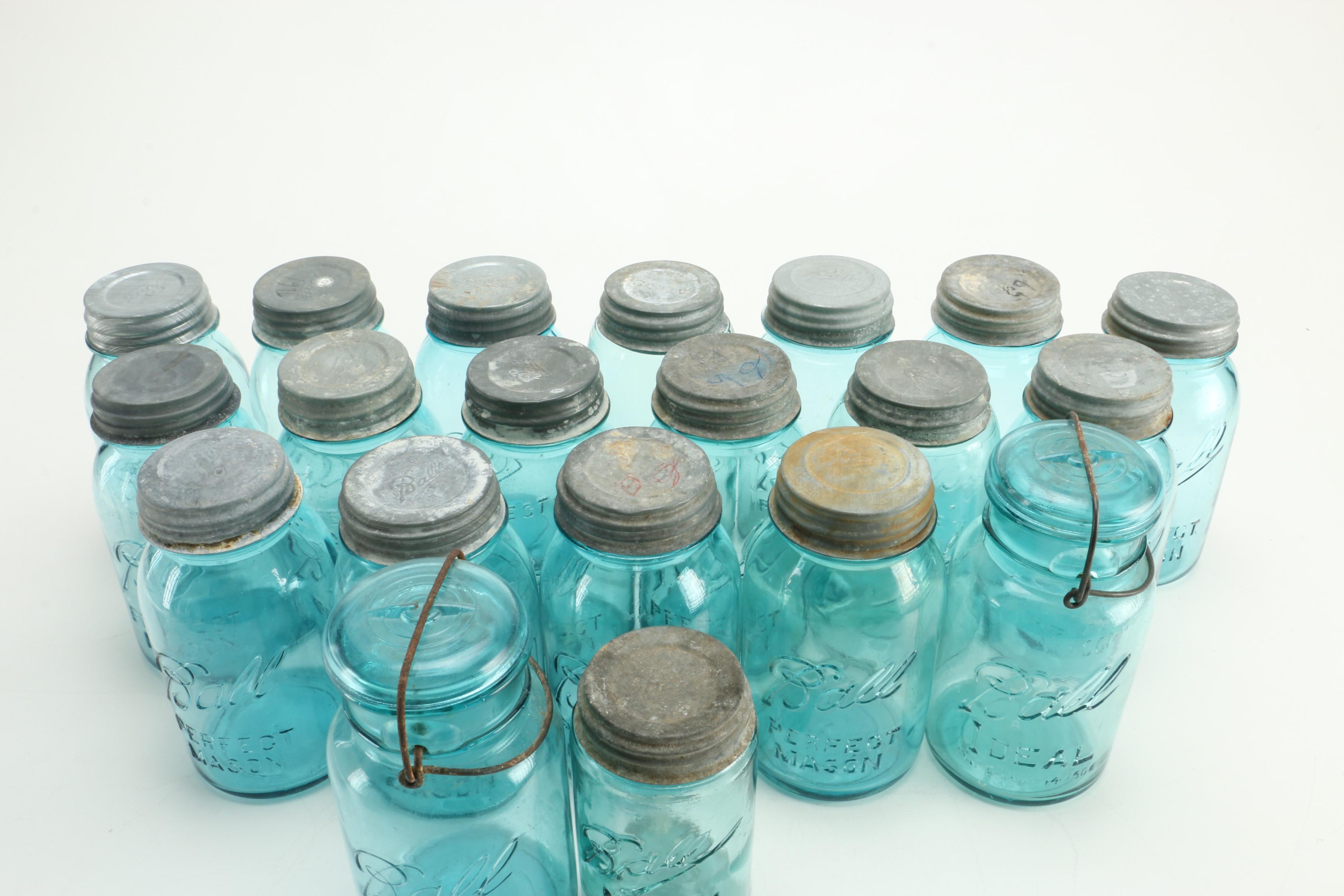 Collection of Blue Ball and Mason Canning Jars