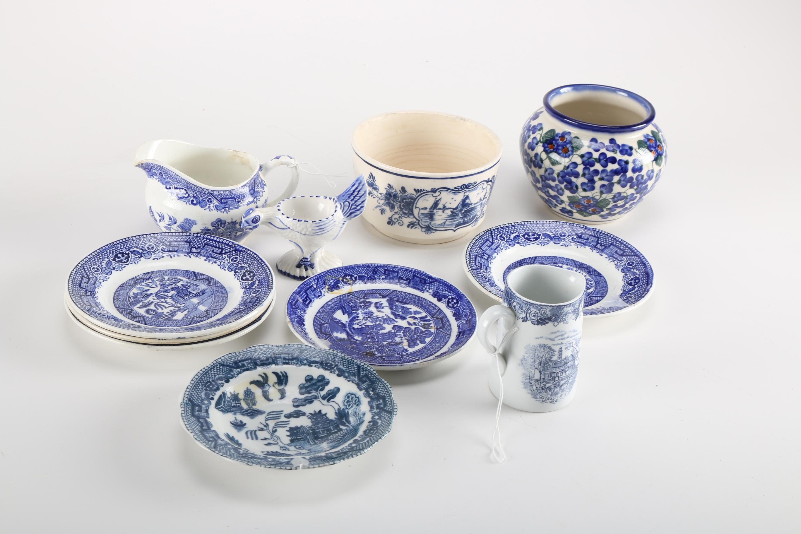 Blue And White Transfer Print Earthenware Featuring Delfts