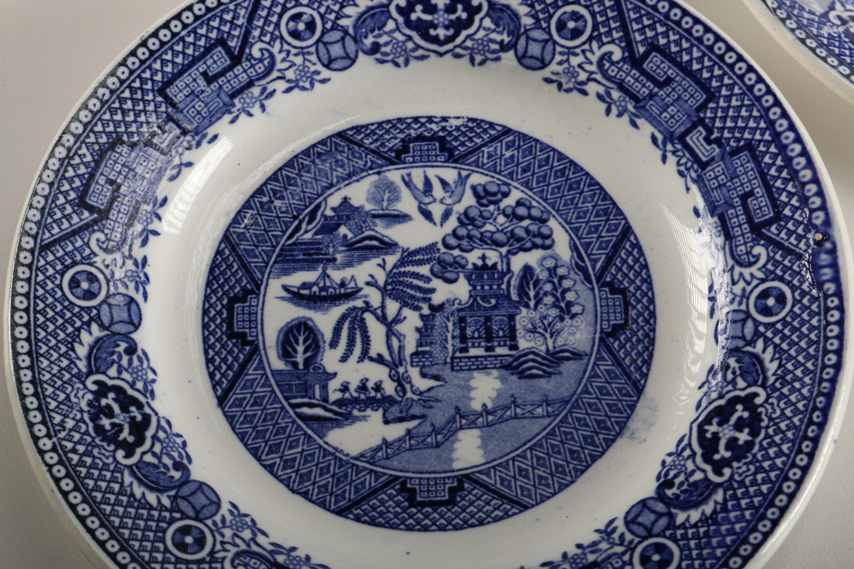 Blue And White Transfer Print Earthenware Featuring Delfts