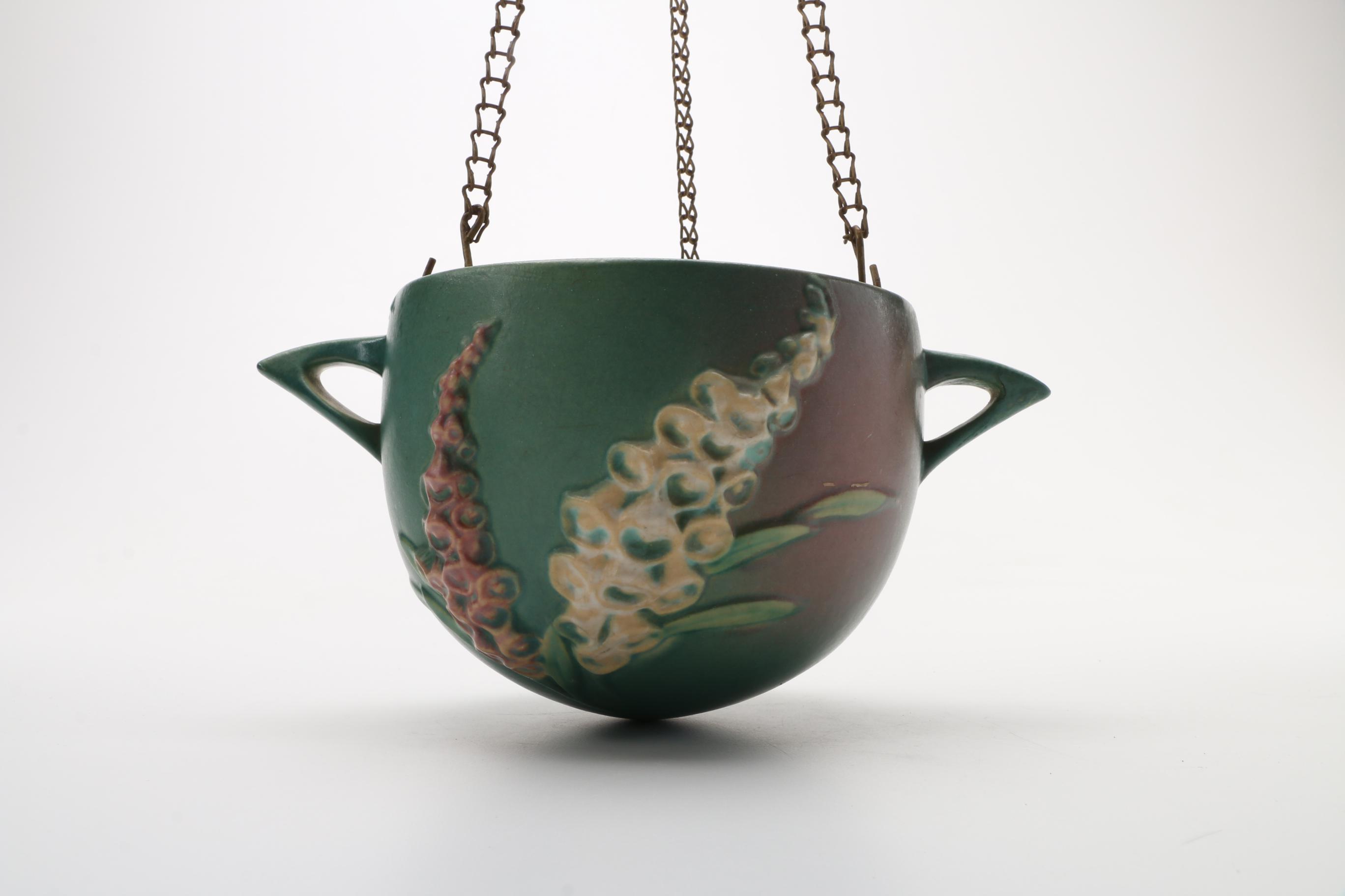 Roseville "Snowberry" Blue Hanging Planter