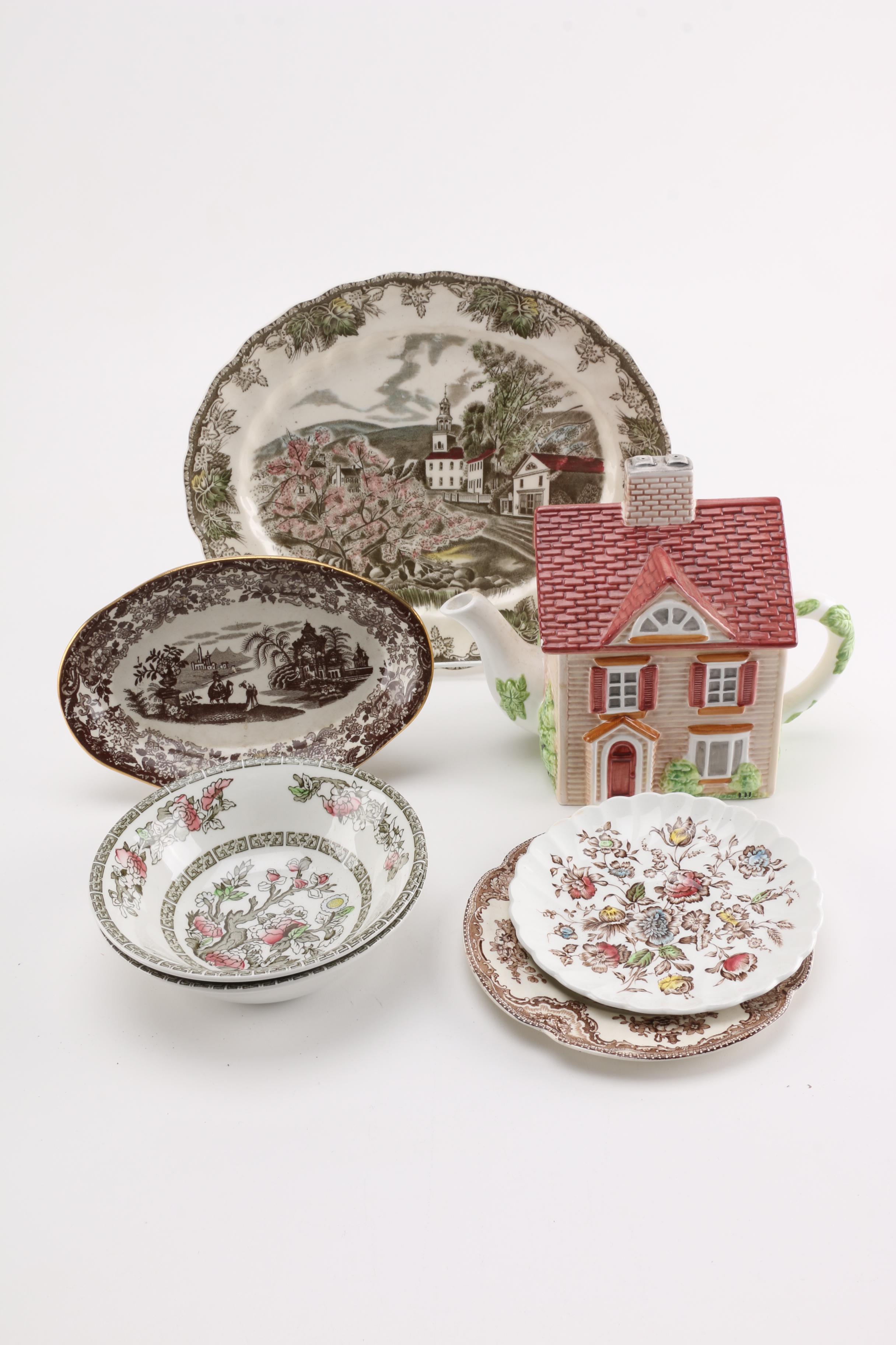 Johnson Brothers "The Friendly Village" Teapot With Additional China and Stoneware