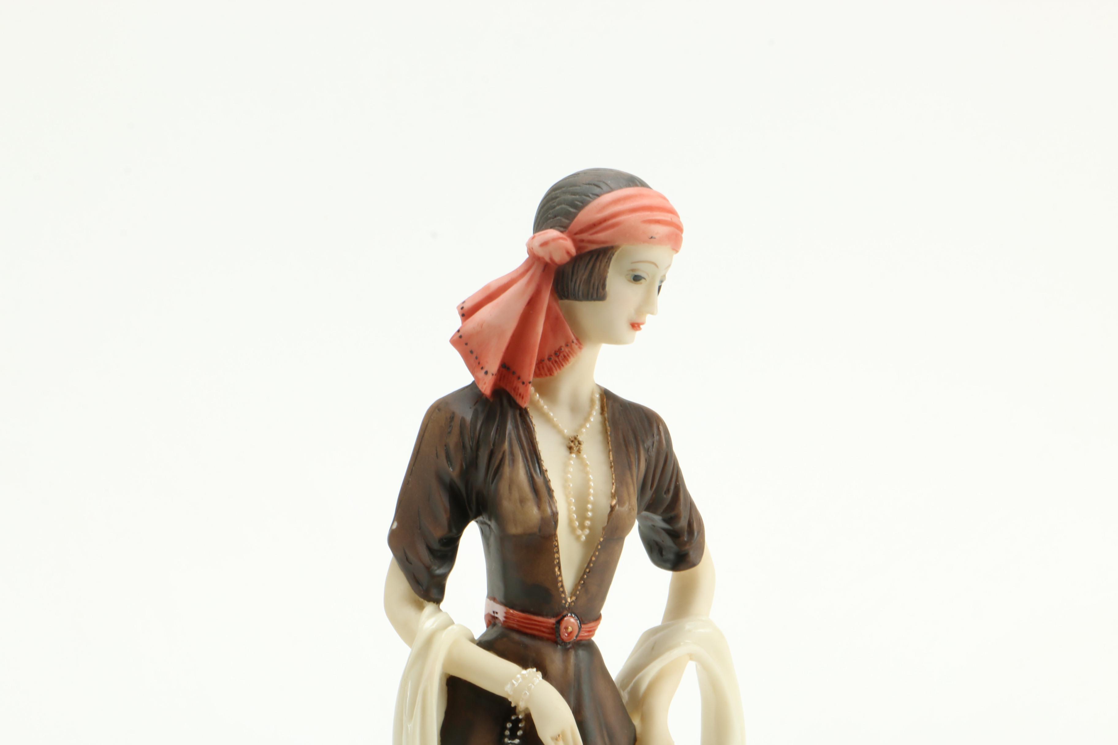 Art Deco Style Statuette of a Woman With a Dog