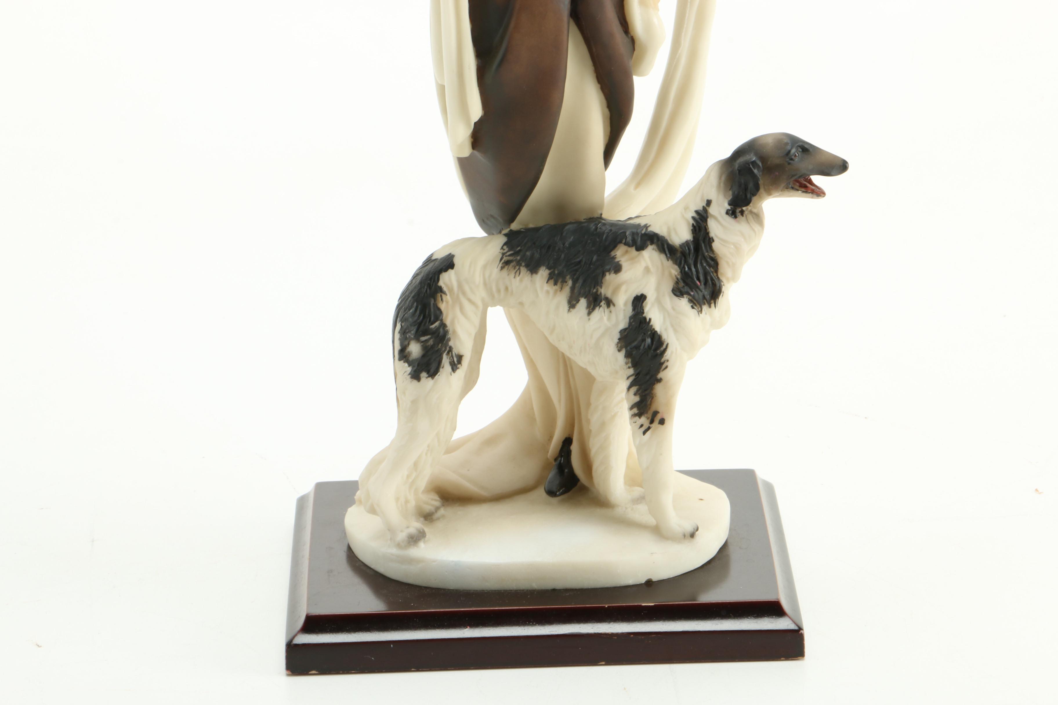 Art Deco Style Statuette of a Woman With a Dog