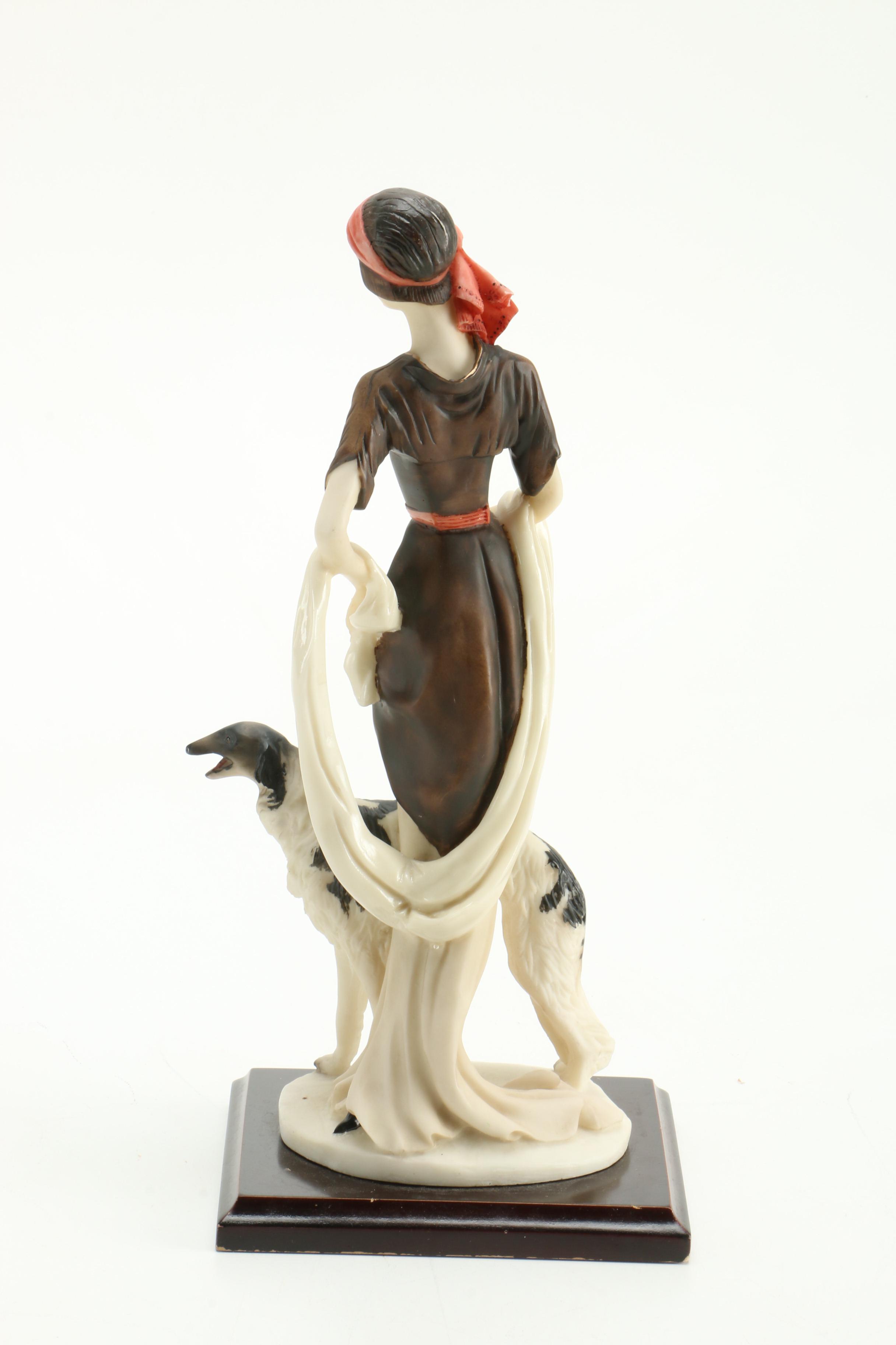 Art Deco Style Statuette of a Woman With a Dog