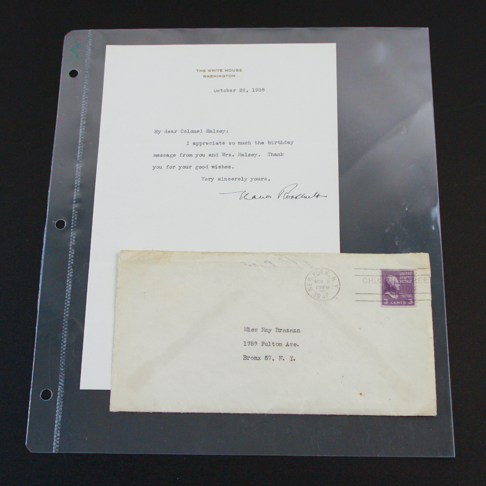 1938 Typed Letter with Envelope Signed by Eleanor Roosevelt on Official White House Letterhead