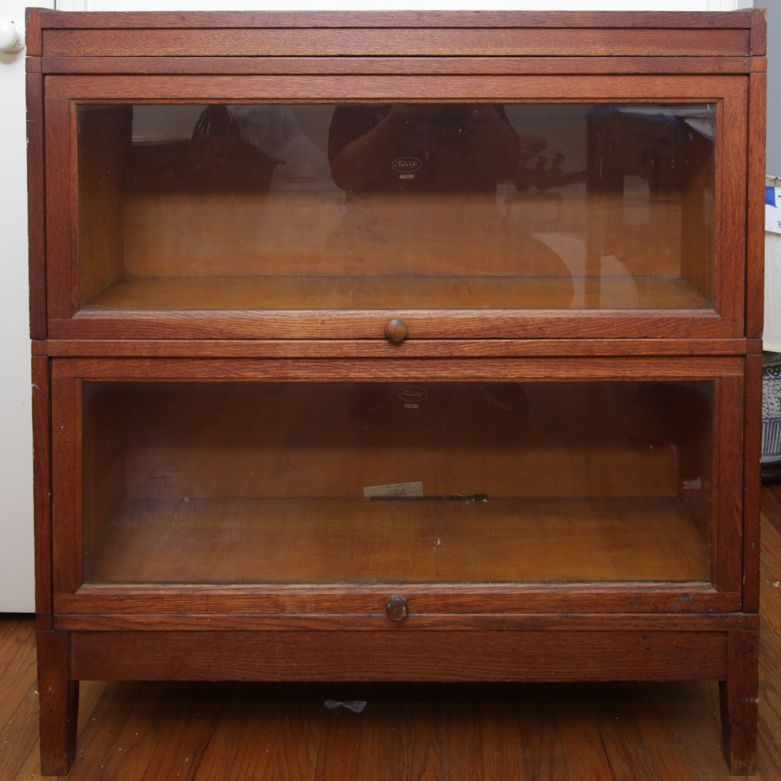 Vintage Oak Barrister Bookcase with Glass Doors