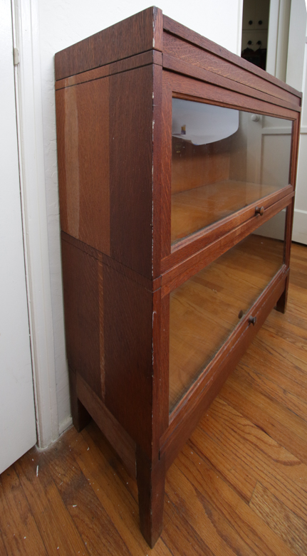 Vintage Oak Barrister Bookcase with Glass Doors