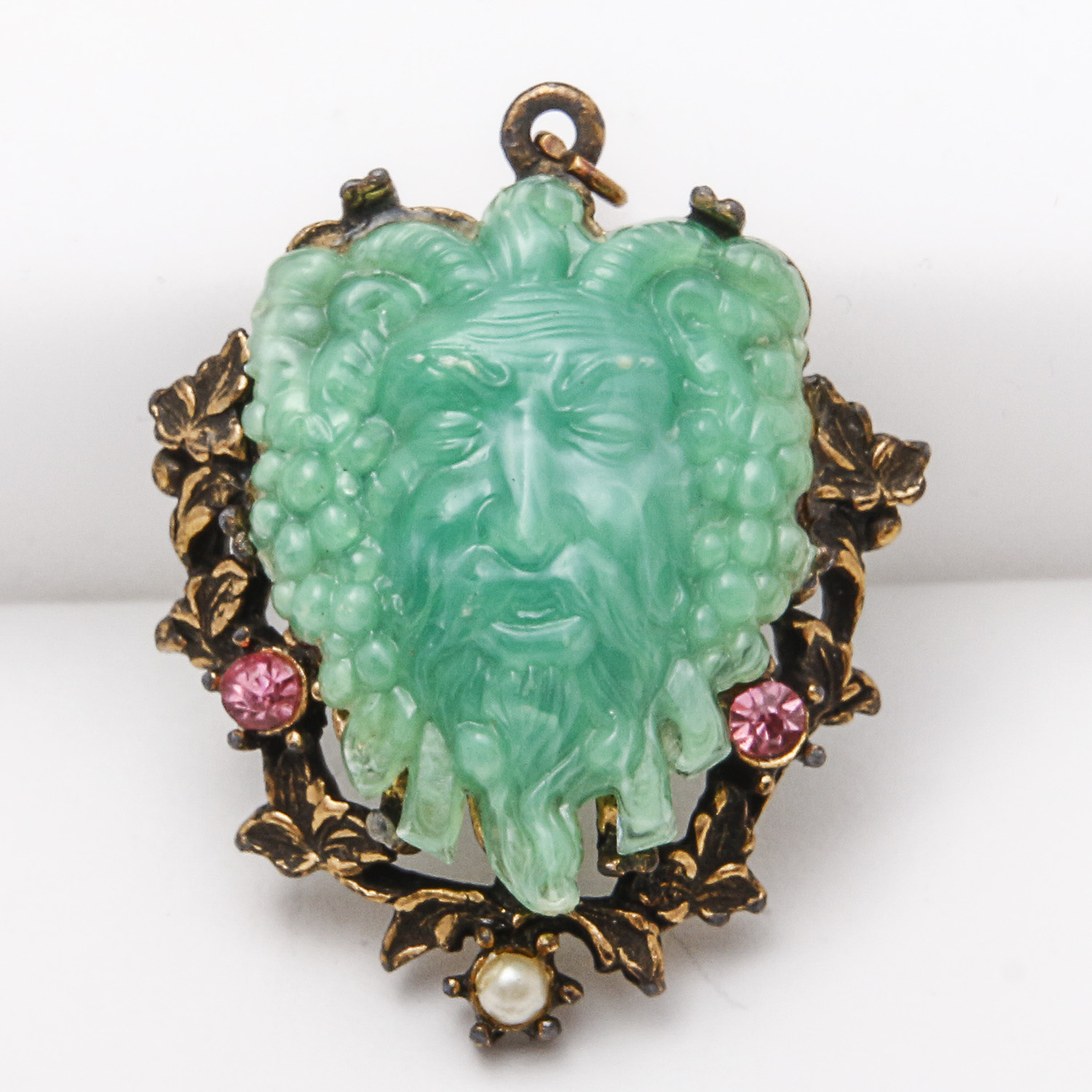 Vintage "Fruit of Bacchus" Grape Themed Faux Jade Bracelet and Pin Set