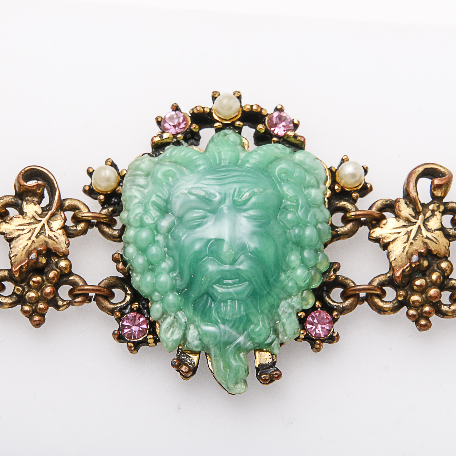 Vintage "Fruit of Bacchus" Grape Themed Faux Jade Bracelet and Pin Set