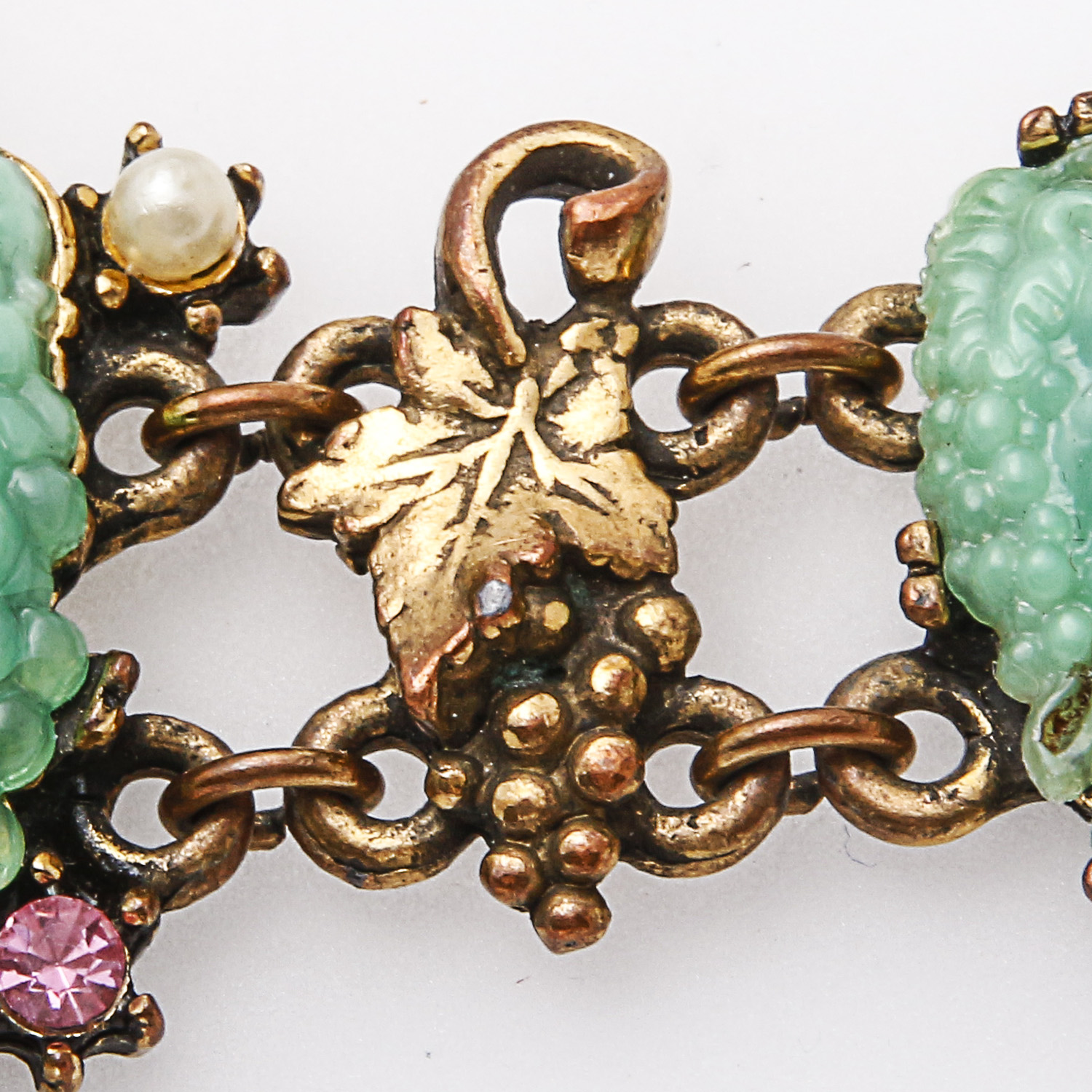 Vintage "Fruit of Bacchus" Grape Themed Faux Jade Bracelet and Pin Set