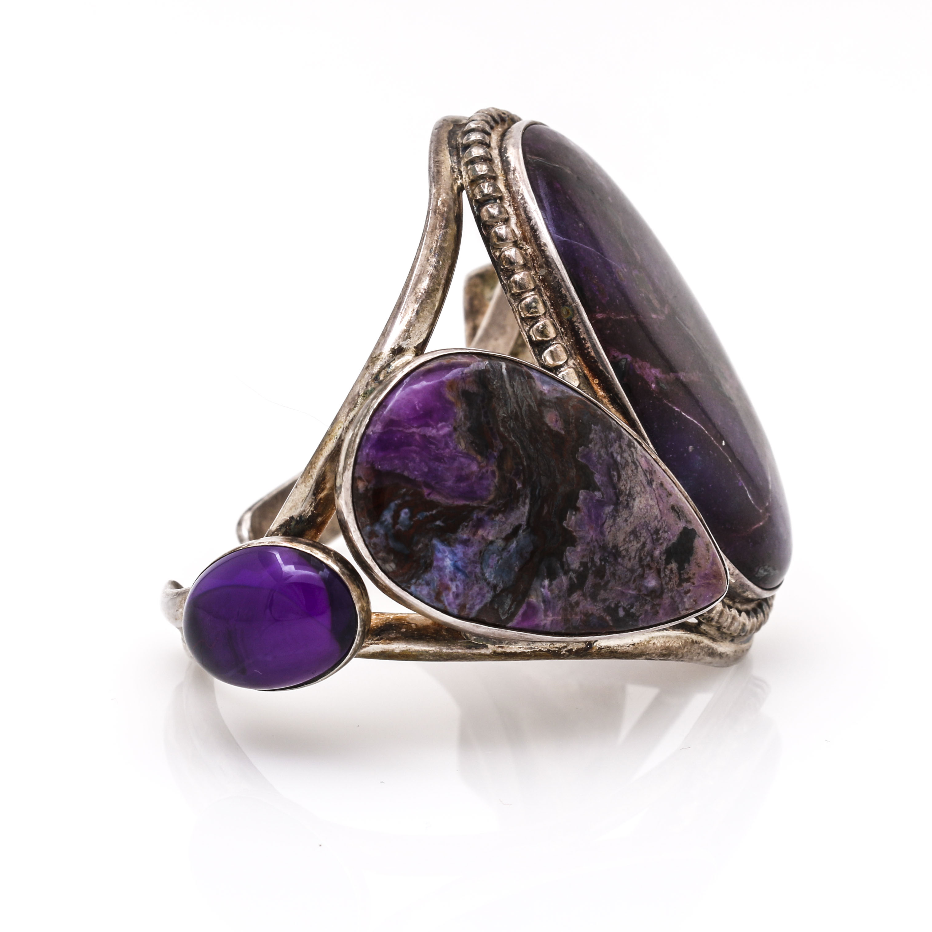 Sterling Silver Amethyst and Sugilite Cuff Bracelet