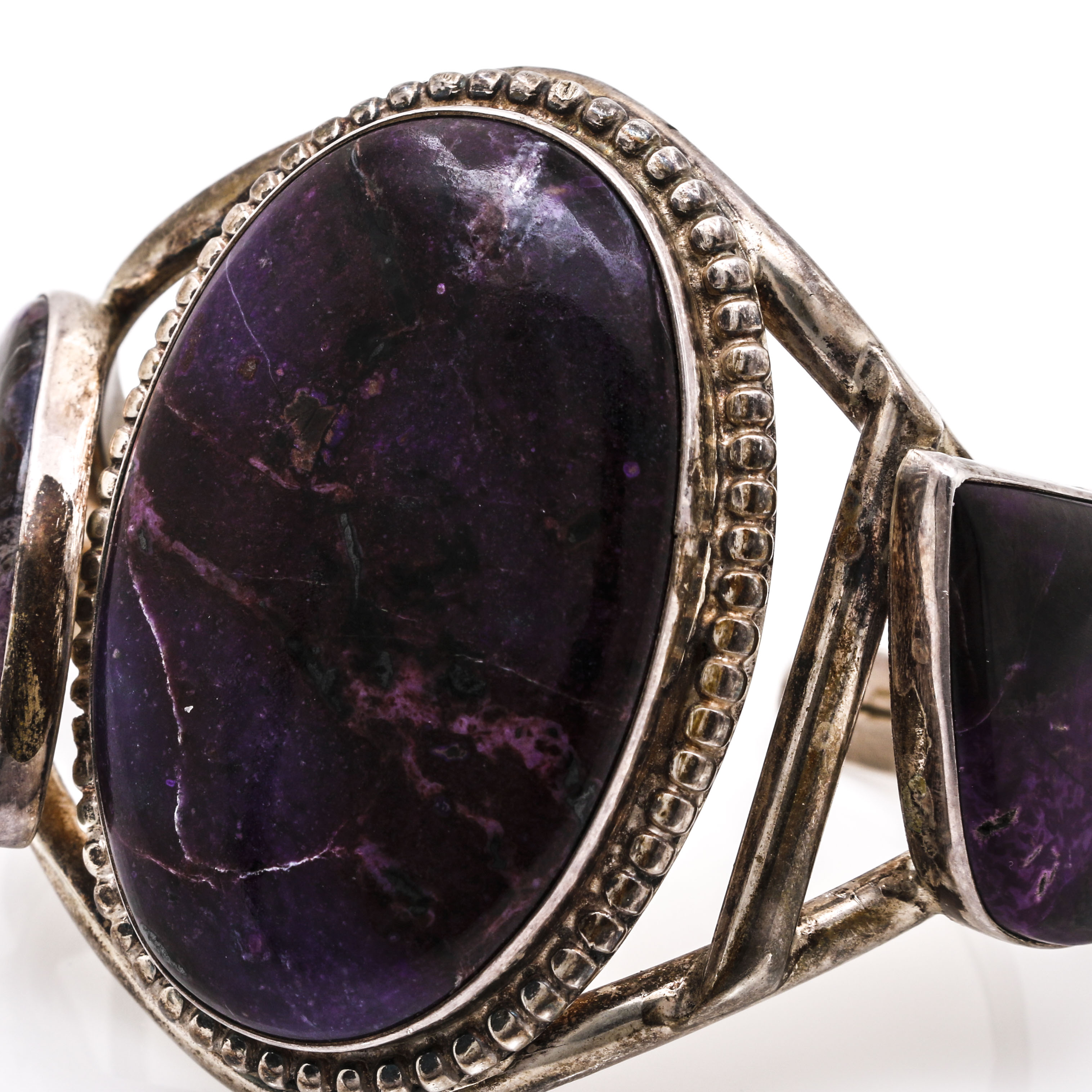 Sterling Silver Amethyst and Sugilite Cuff Bracelet